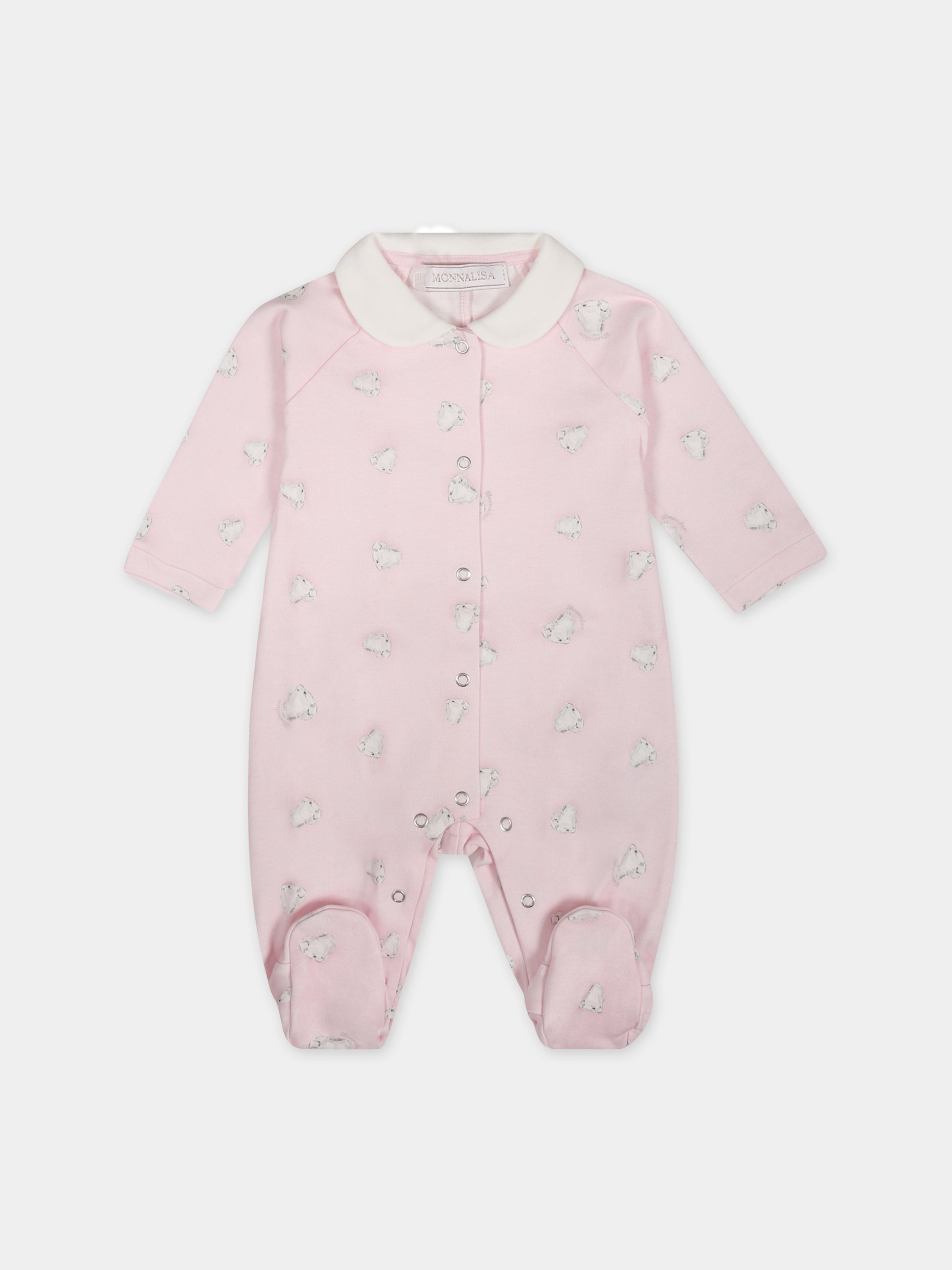 Tutina rosa per neonata con stampa cuori,Monnalisa,35B200 2008 0091