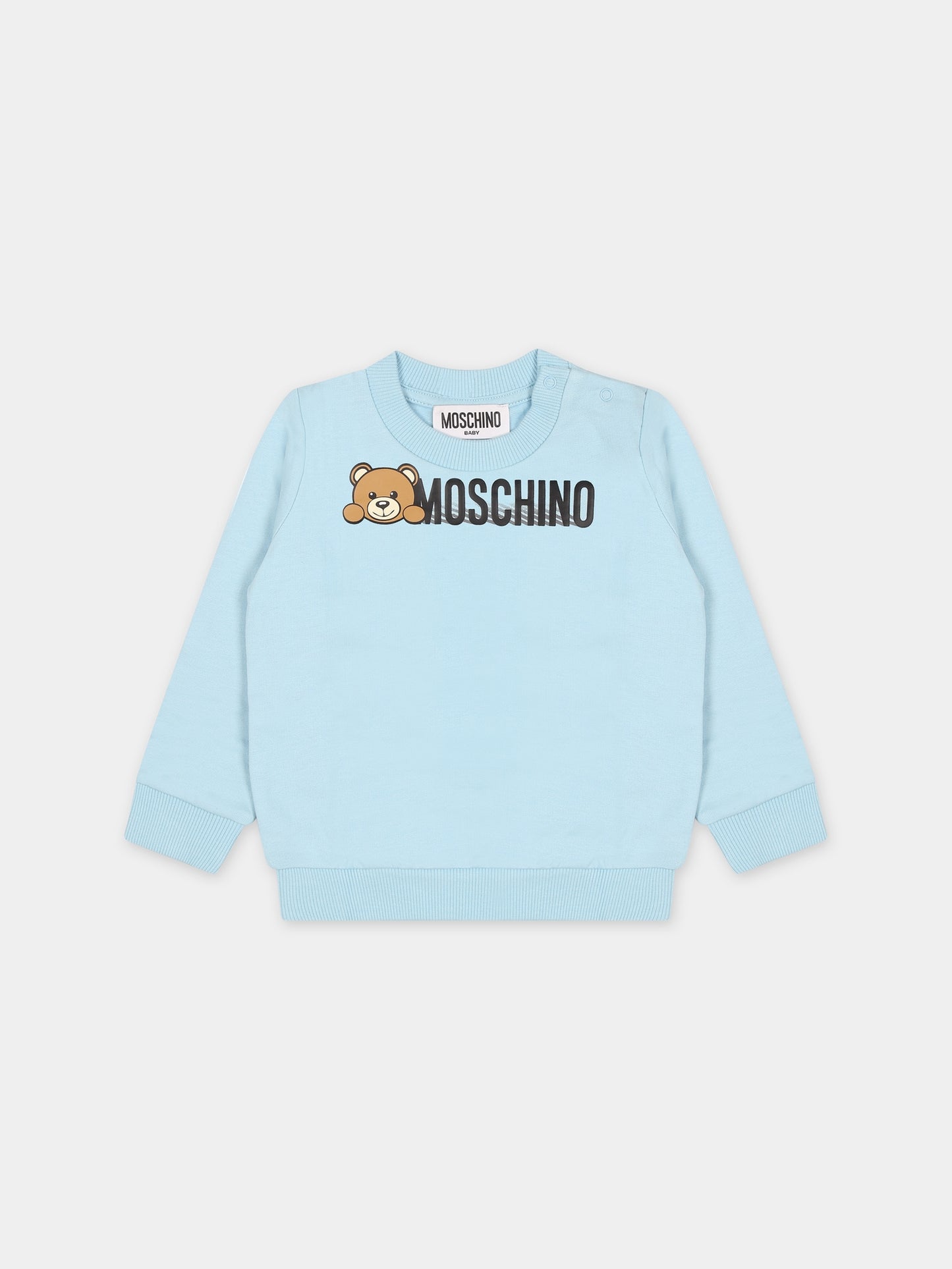 Felpa celeste per neonato con Teddy Bear,Moschino Kids,MOF04Q LCA40 40304