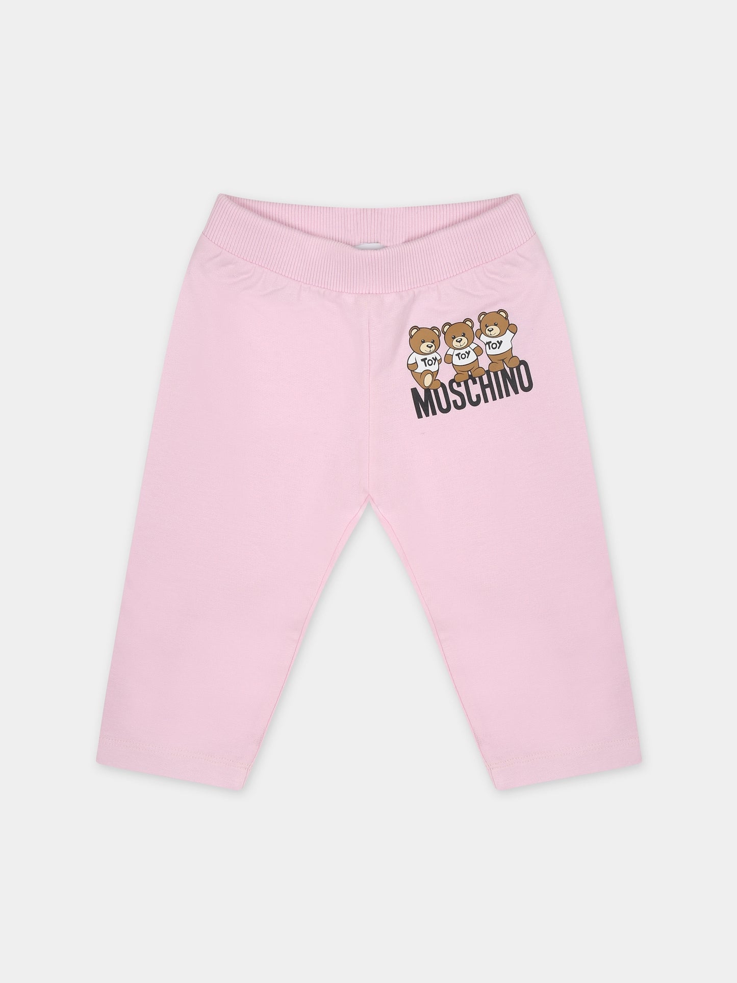 Leggings rosa per neonata con Teddy Bears e logo,Moschino Kids,MRP02R LCA60 51684