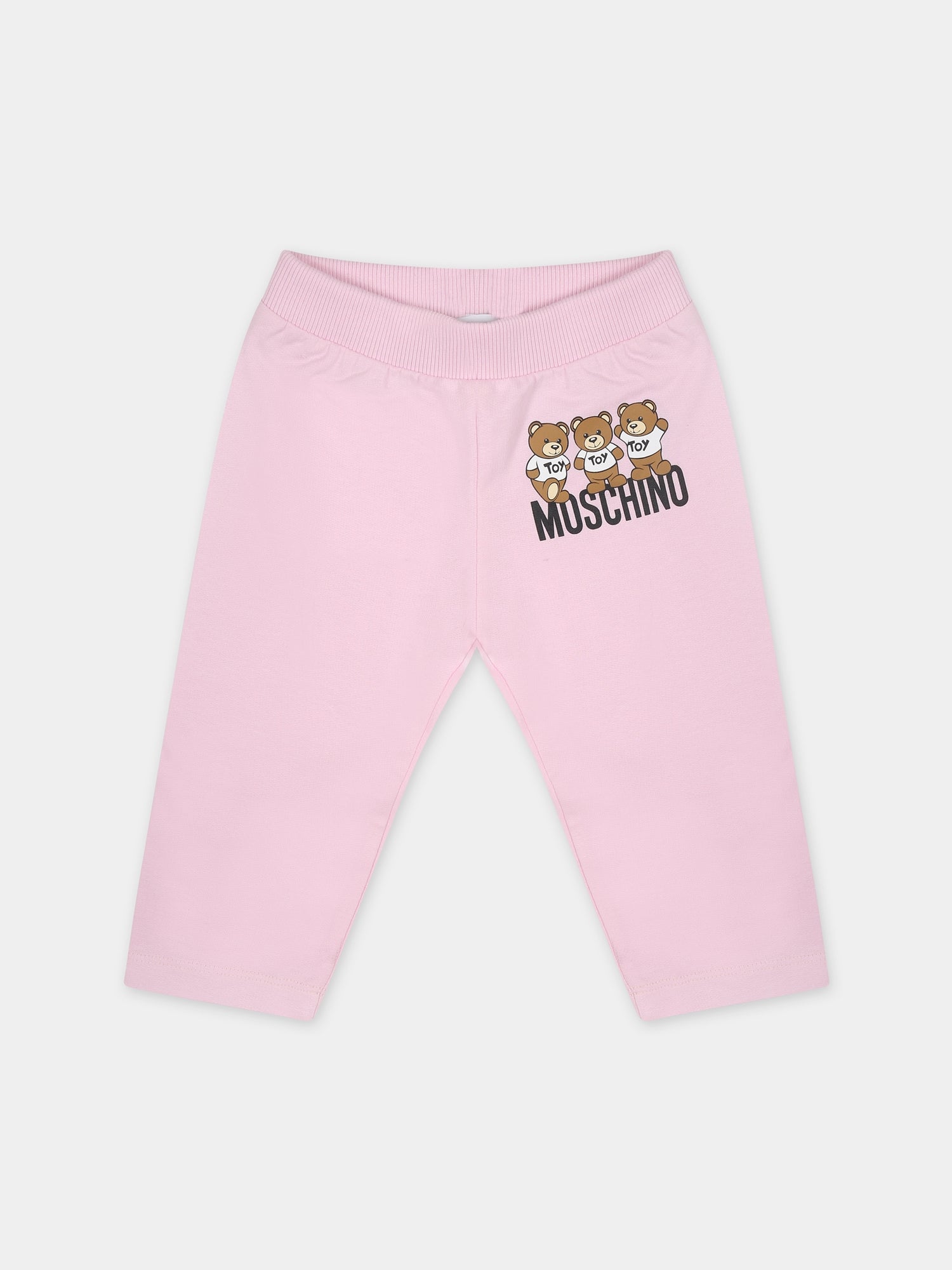 Leggings rosa per neonata con Teddy Bears e logo,Moschino Kids,MRP02R LCA60 51684