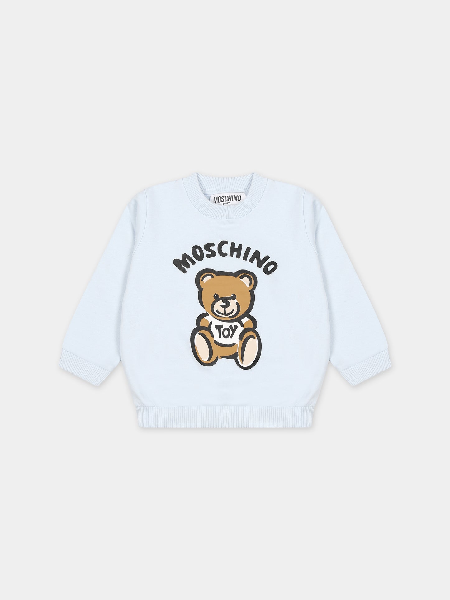 Felpa celeste per neonato con Teddy Bear,Moschino Kids,MUF04Y LCA63 40156