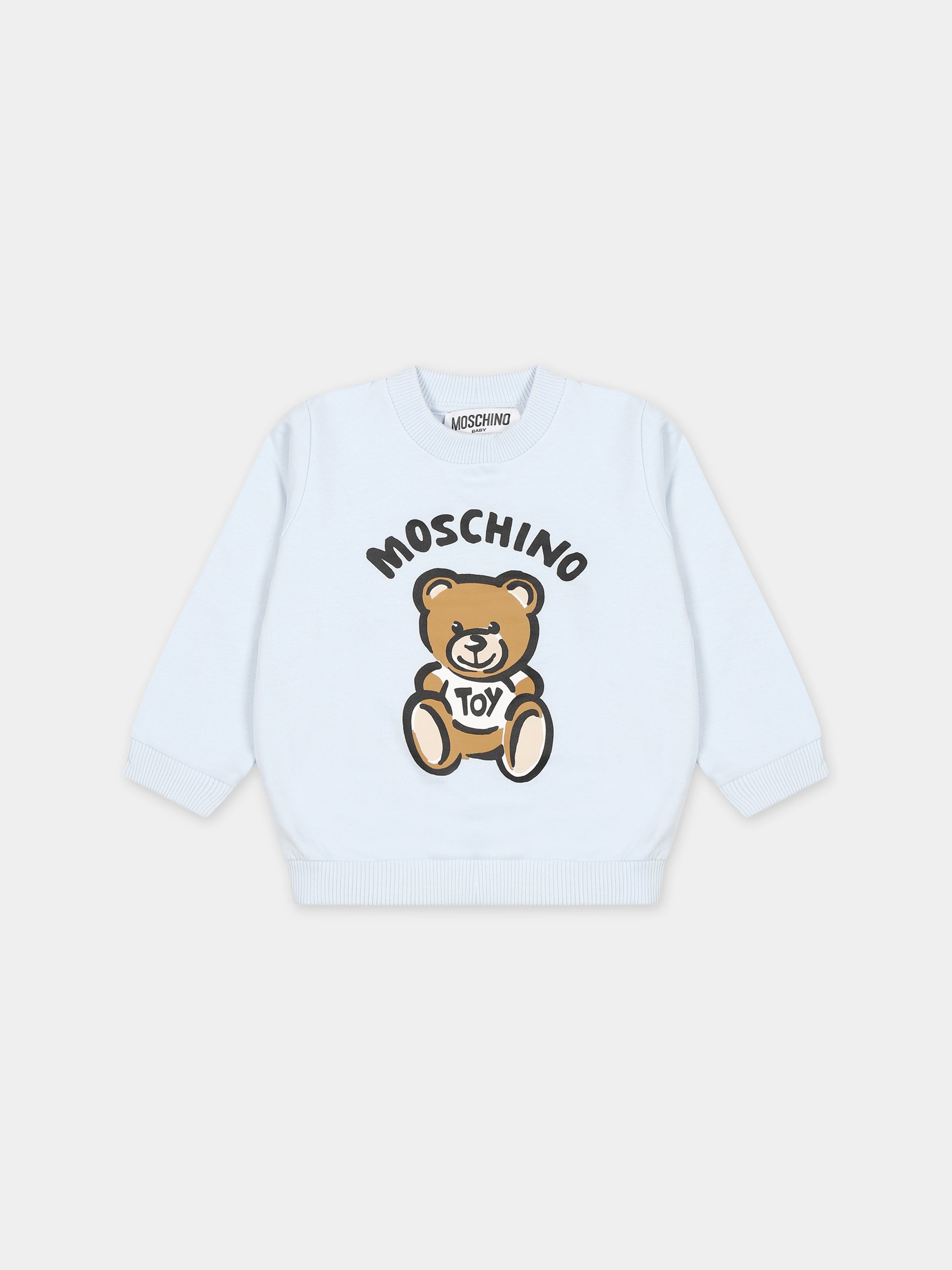 Felpa celeste per neonato con Teddy Bear,Moschino Kids,MUF04Y LCA63 40156