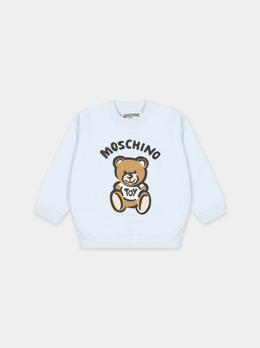 Felpa celeste per neonato con Teddy Bear,Moschino Kids,MUF04Y LCA63 40156