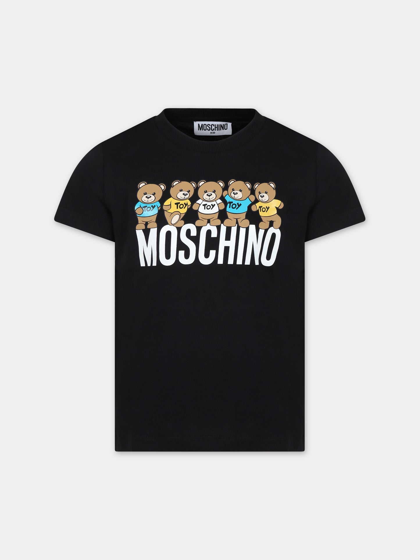 T-shirt nera per bambino con Teddy Bears e logo,Moschino Kids,HTM03U LAA20 60100