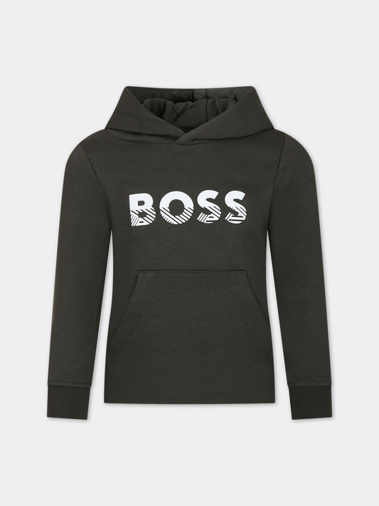 Felpa verde per bambino con logo,Hugo Boss,J25M52 665
