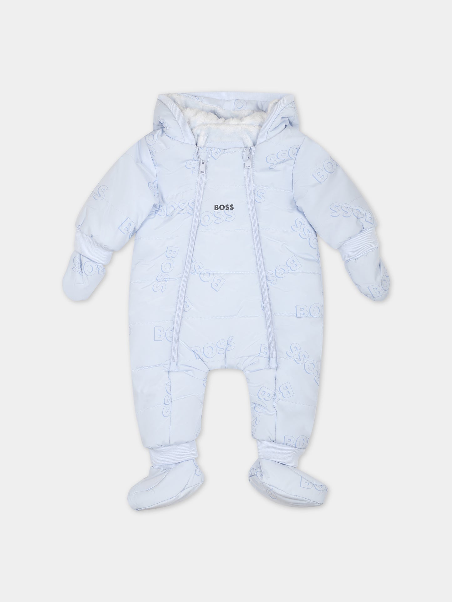 Piumino celeste per neonato con logo,Hugo Boss,J96100 771
