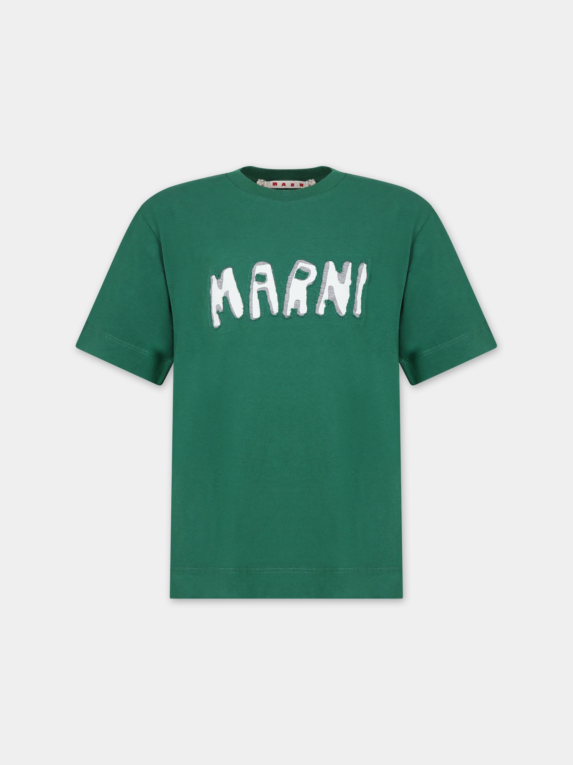 T-shirt verde per bambini con logo,Marni Kids,M00921 0M523