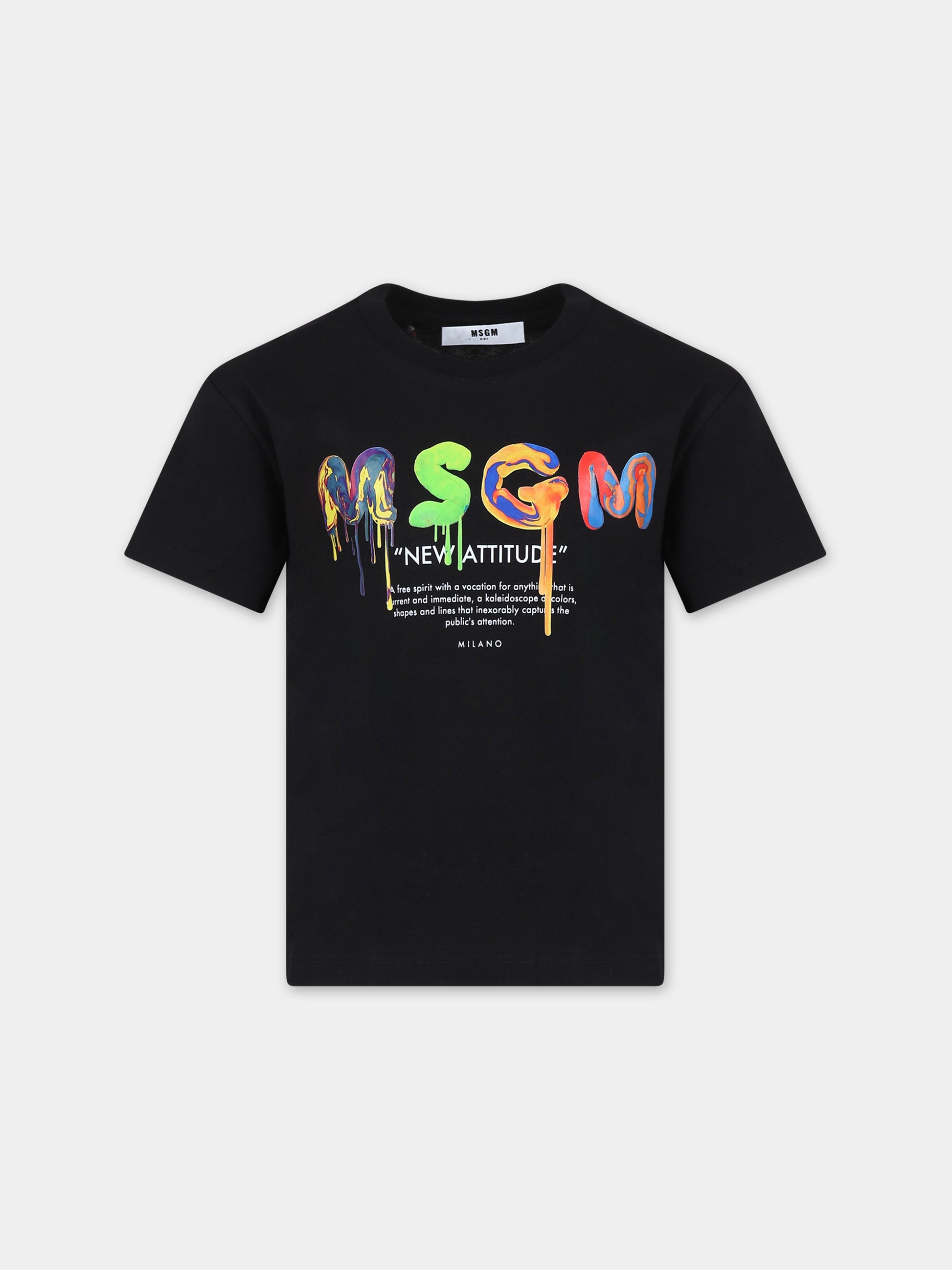 T-shirt nera per bambino con logo multicolor,Msgm Kids,F3MSJBTH168 110