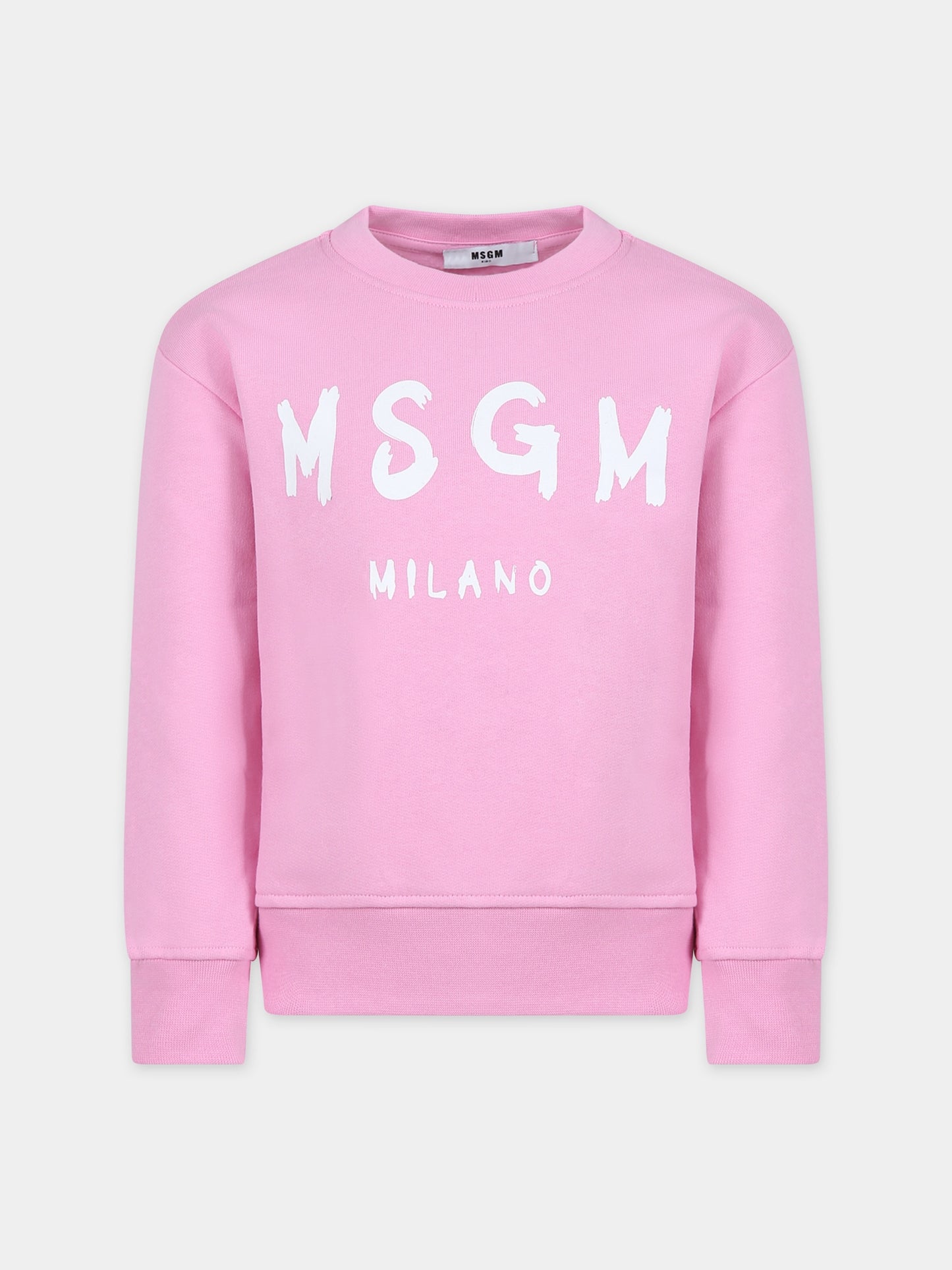 Felpa rosa per bambina con logo,Msgm Kids,F3MSJUSW022 042