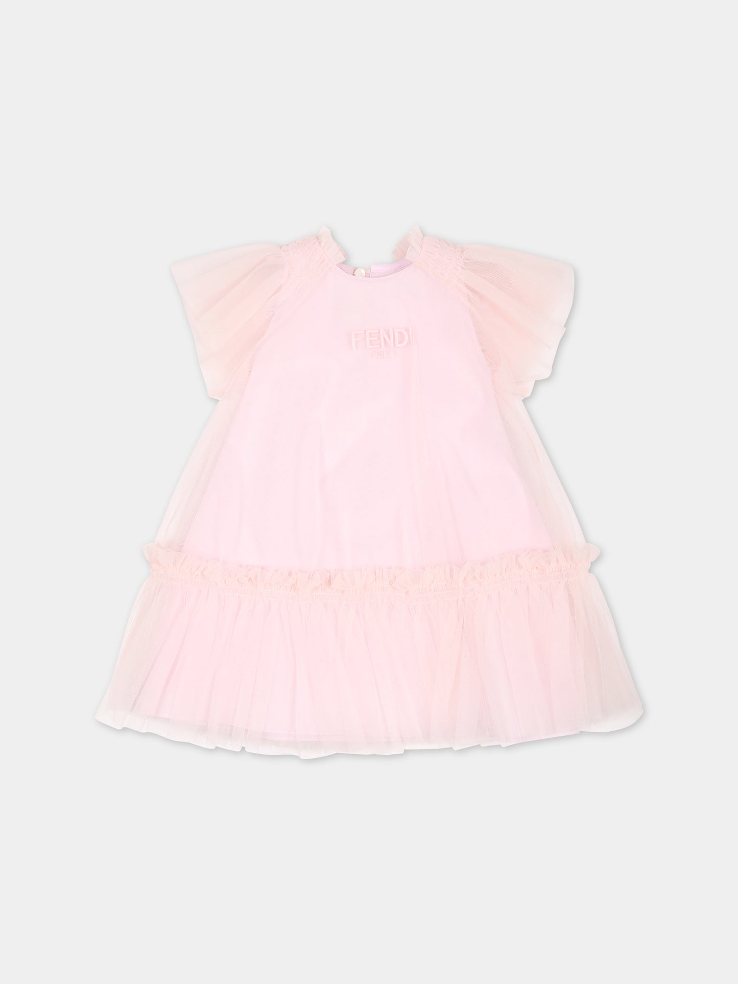 Vestito rosa per neonata con logo Fendi,Fendi Kids,BFB505 AEXX F0QE5