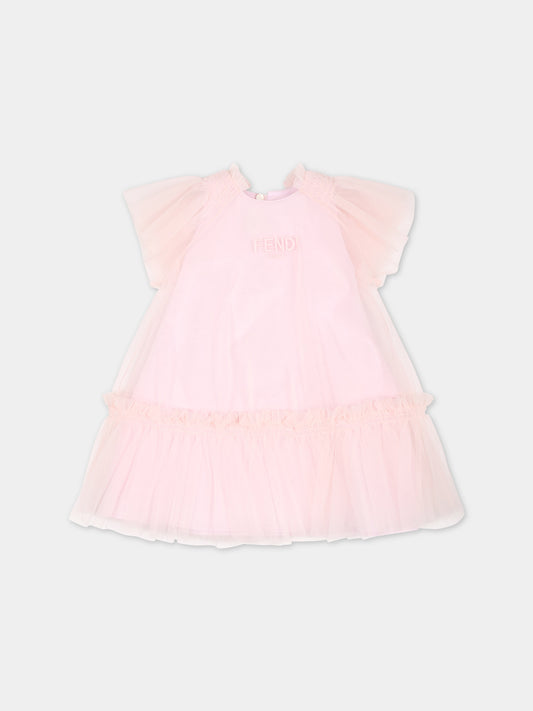 Vestito rosa per neonata con logo Fendi,Fendi Kids,BFB505 AEXX F0QE5