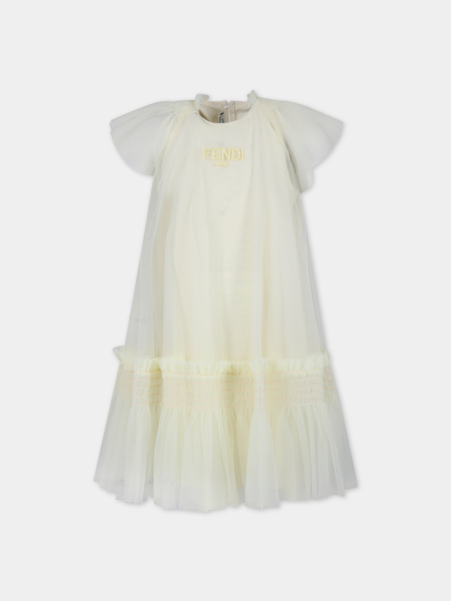 Vestito giallo per bambina con logo Fendi,Fendi Kids,JFB680 AEXX F0JNH