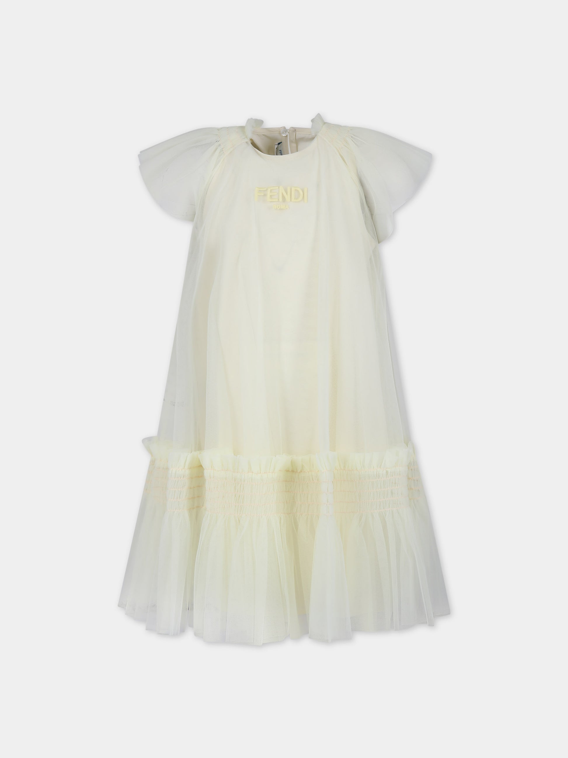 Vestito giallo per bambina con logo Fendi,Fendi Kids,JFB680 AEXX F0JNH