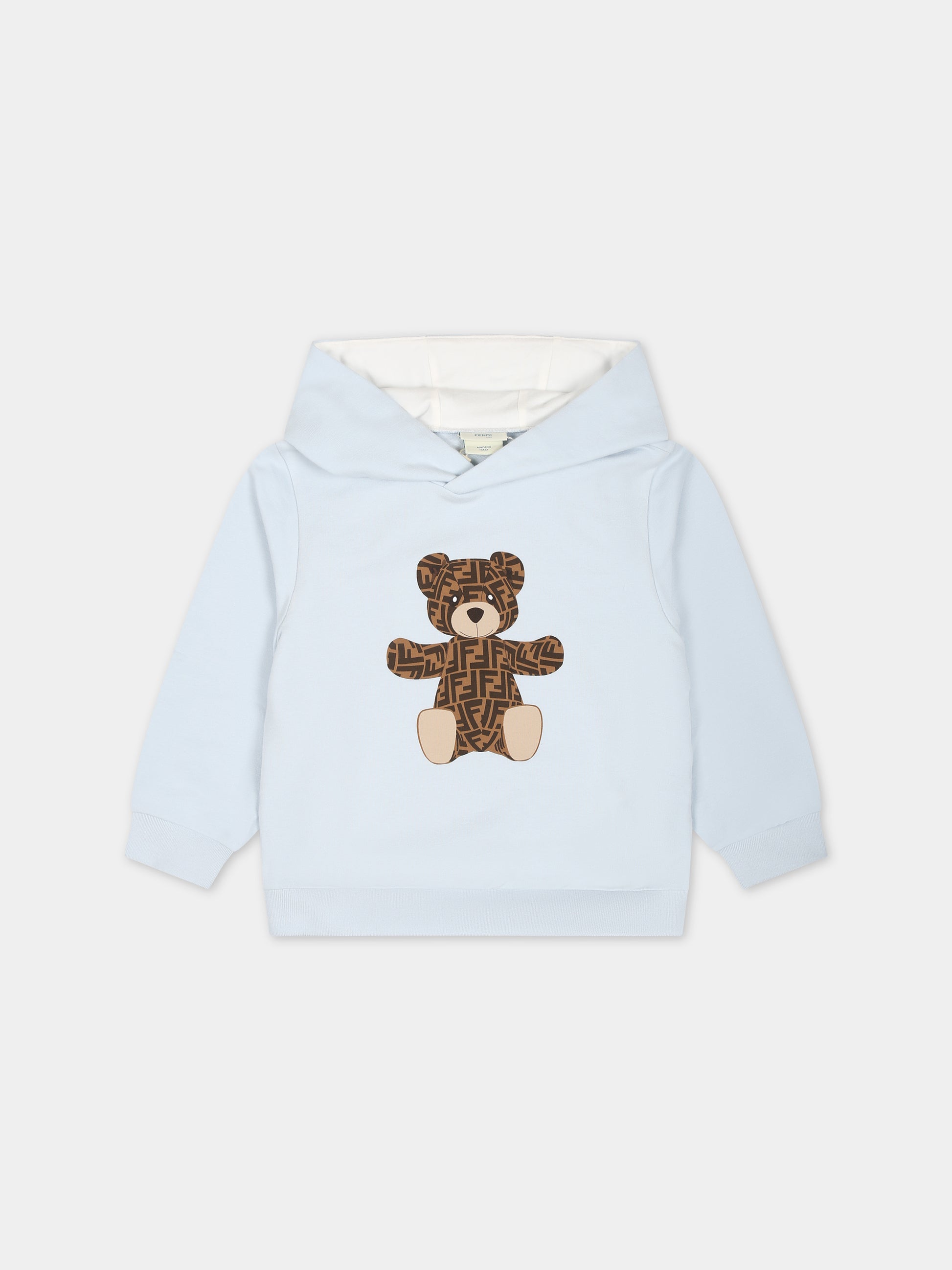 Felpa celeste per neonato con orso,Fendi Kids,BUH049 8RA F19J4
