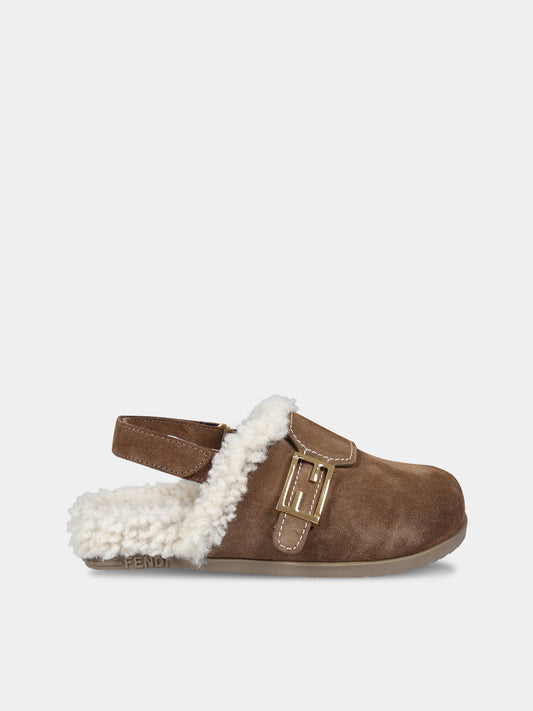 Sabot marroni per bambini con doppia F,Fendi Kids,JMR449 TK6 F1LSB