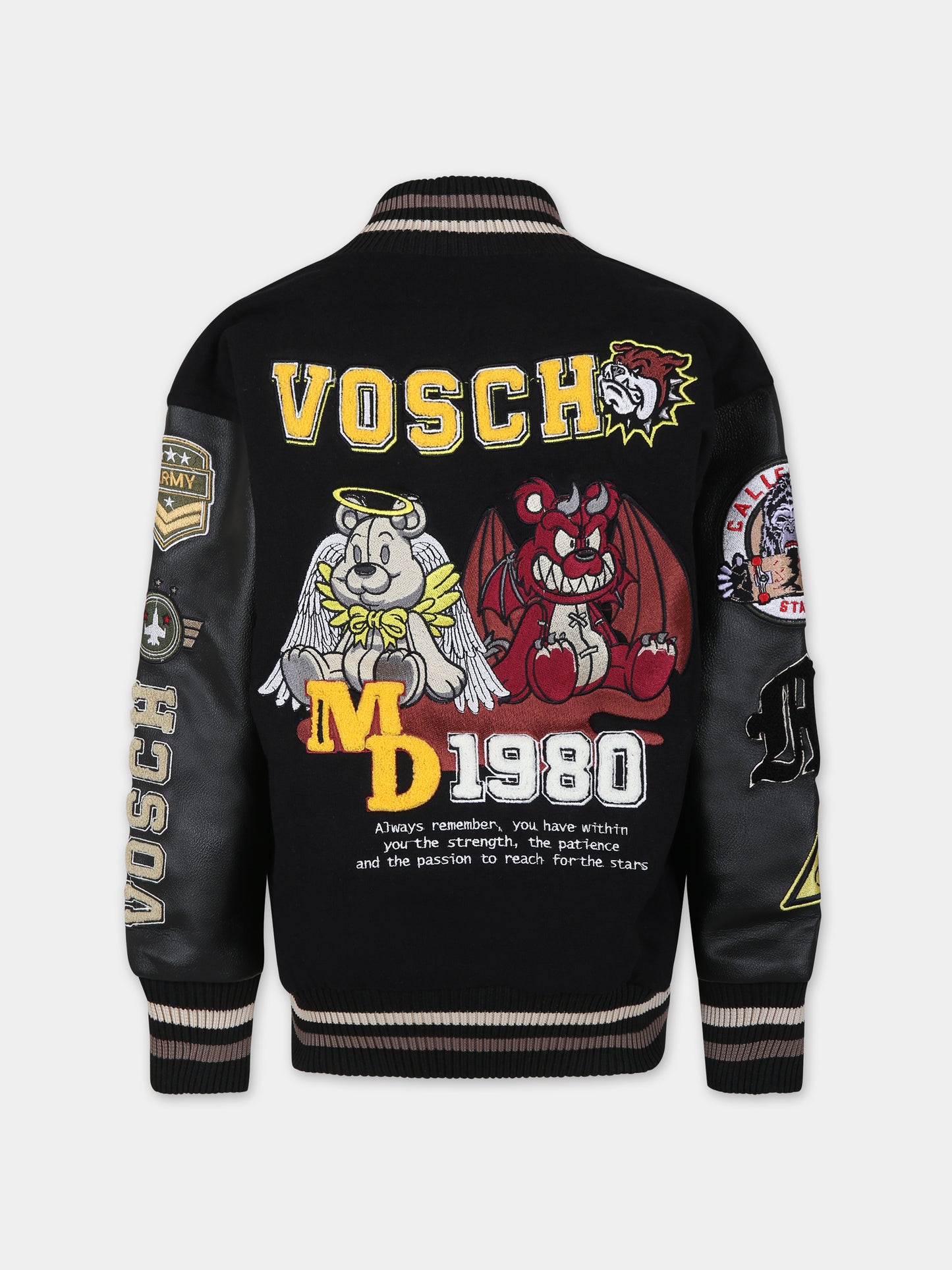 Bomber nero per bambini con ricami e logo,Vosch,VDC002