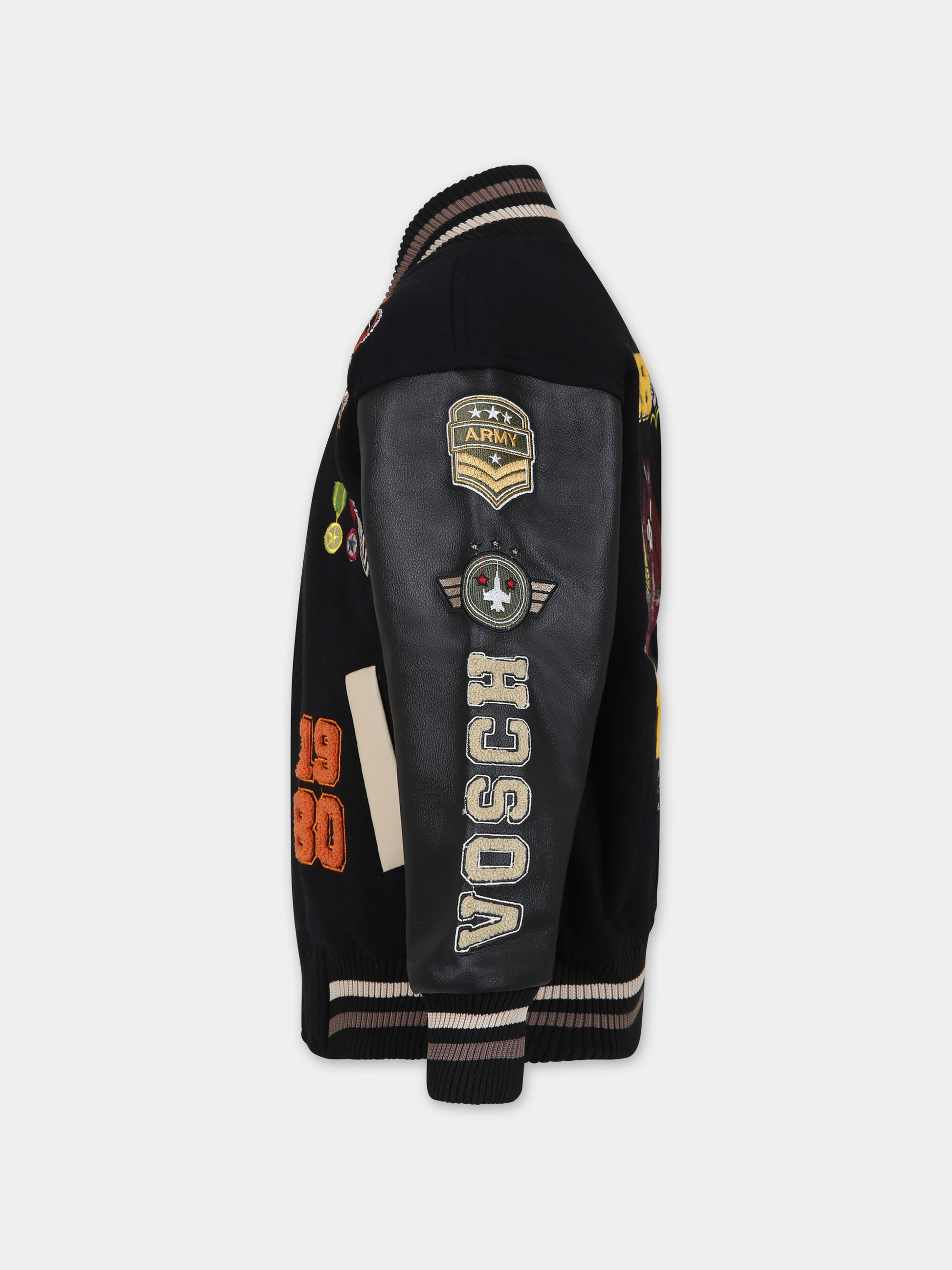 Bomber nero per bambini con ricami e logo,Vosch,VDC002