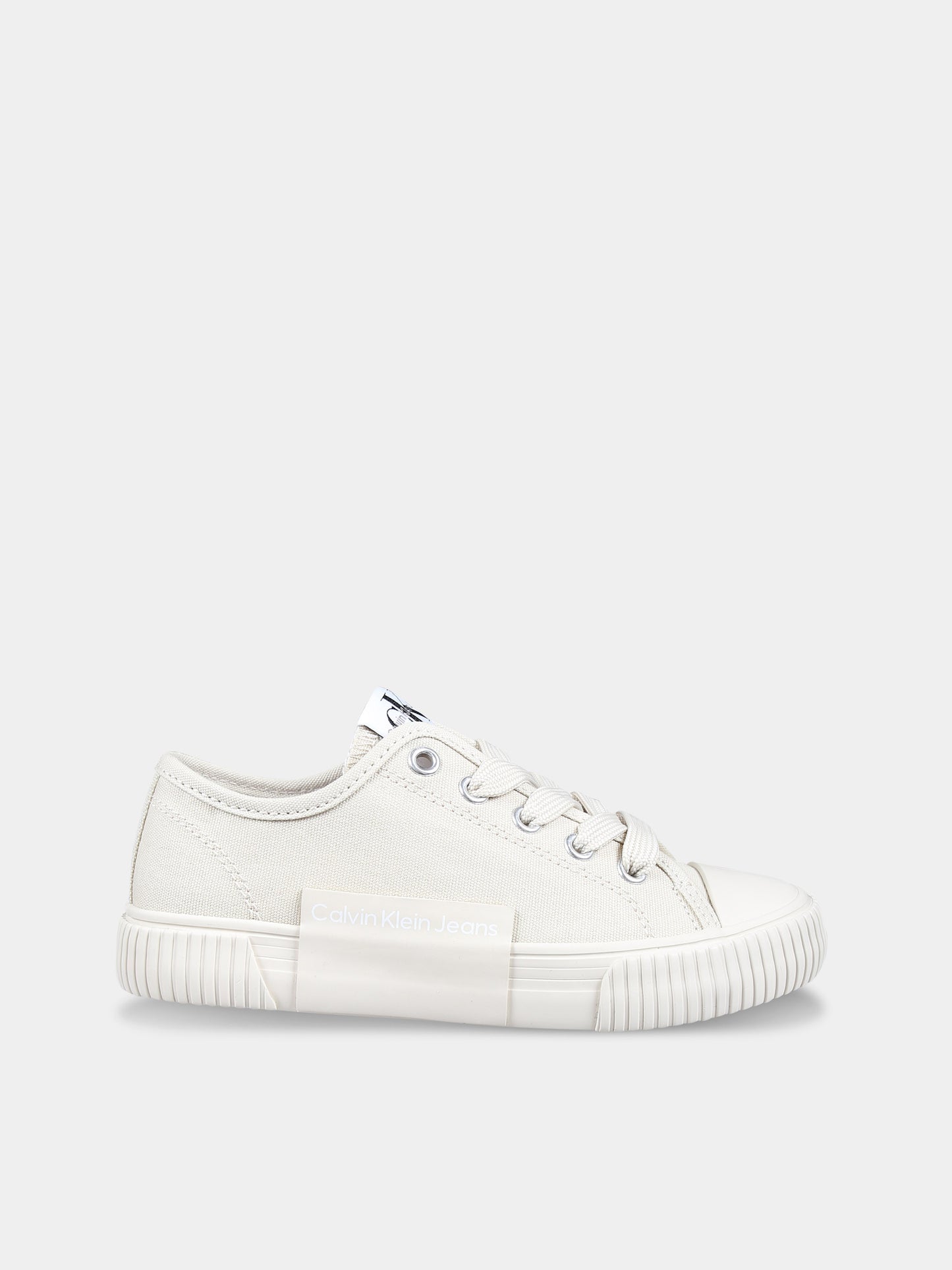 Sneakers avorio per bambini con logo,Calvin Klein Kids,V3X9 80873 0890500