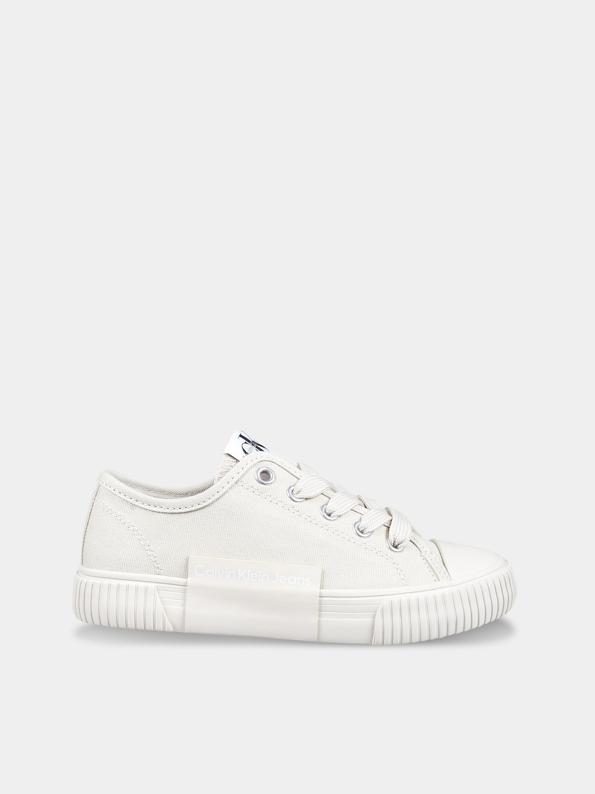 Sneakers avorio per bambini con logo,Calvin Klein Kids,V3X9 80873 0890500
