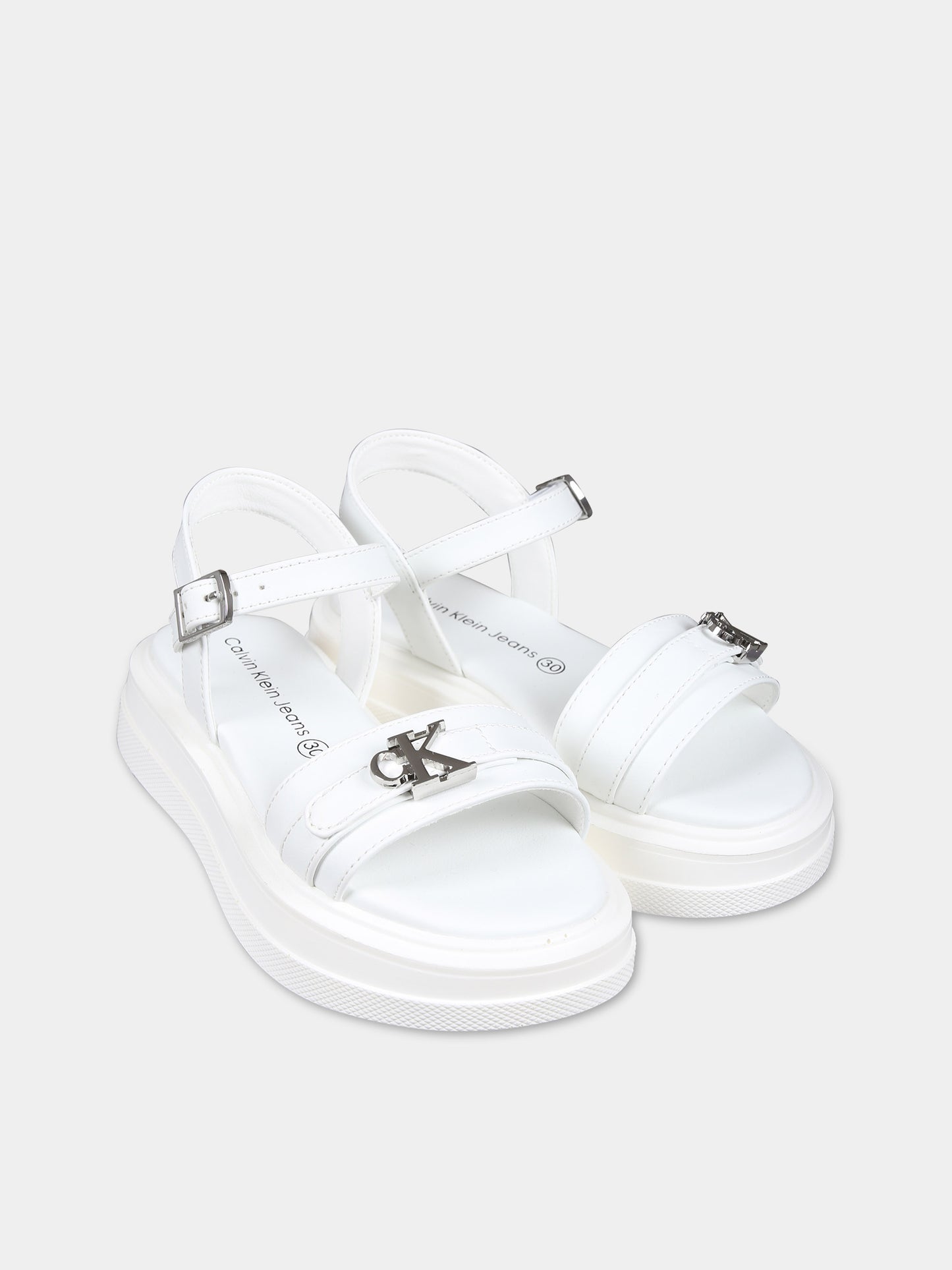 Sandali bianchi per bambina con logo,Calvin Klein Kids,V3A2 80832 0371100
