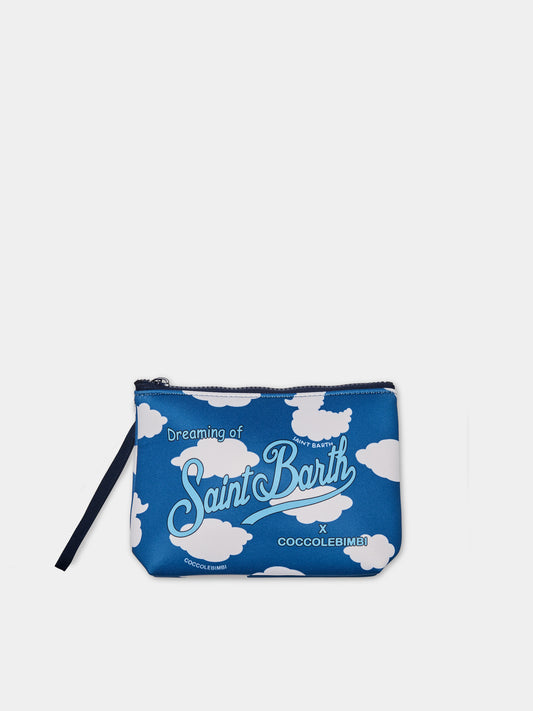 Pochette azzurra per bambina con logo,Saint Barth X Coccolebimbi,ALINE COCCOLE NUVOLE 61