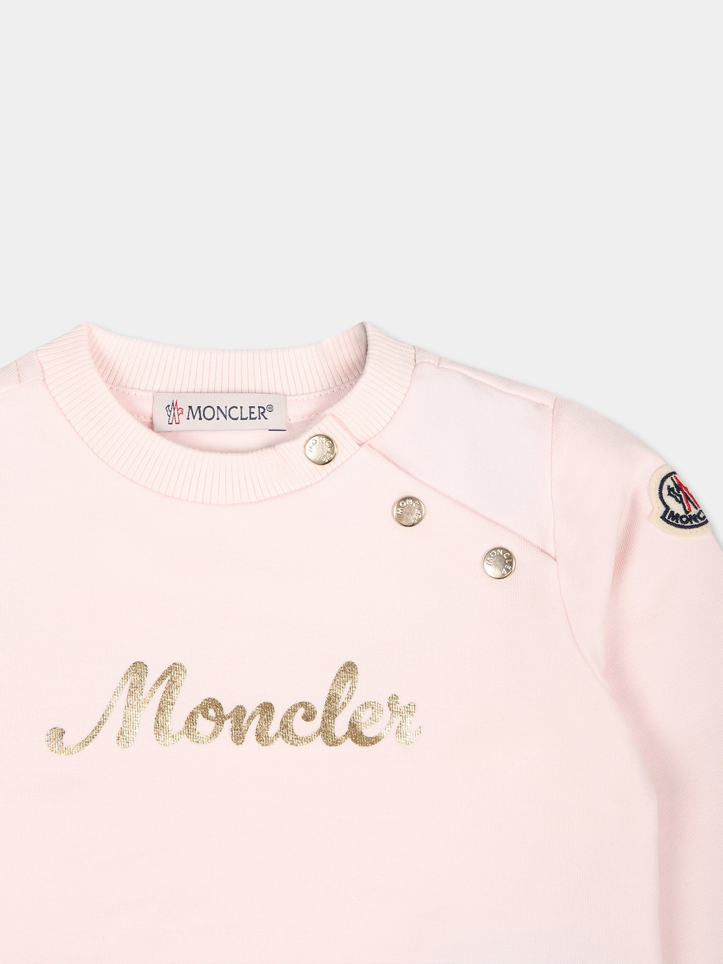 Felpa rosa per neonata con logo,Moncler Kids,J2951 8G00003 89A23 503