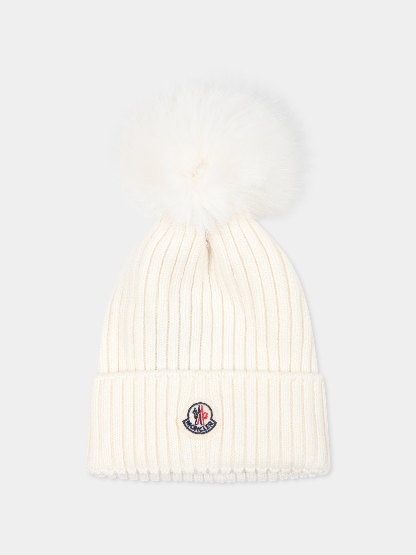 Berretto avorio per bambini con logo,Moncler Kids,J2954 3B00014 M1131 030