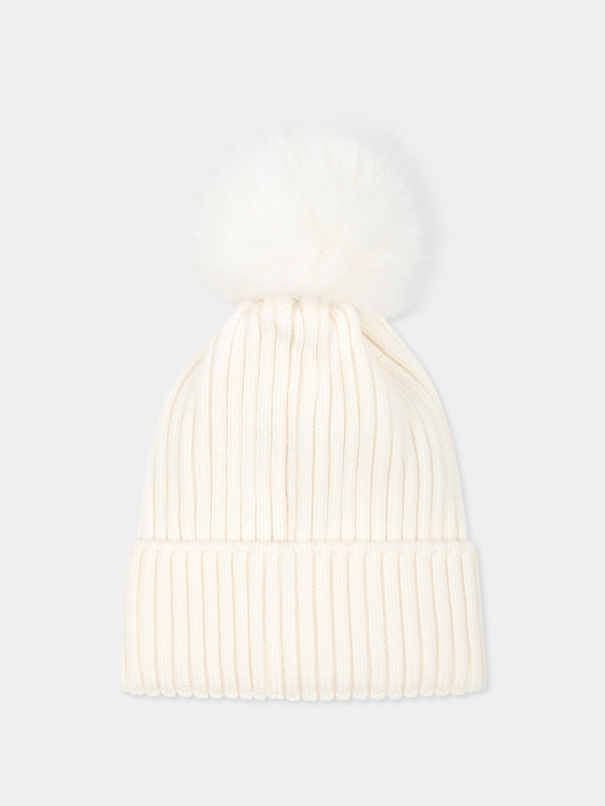 Berretto avorio per bambini con logo,Moncler Kids,J2954 3B00014 M1131 030