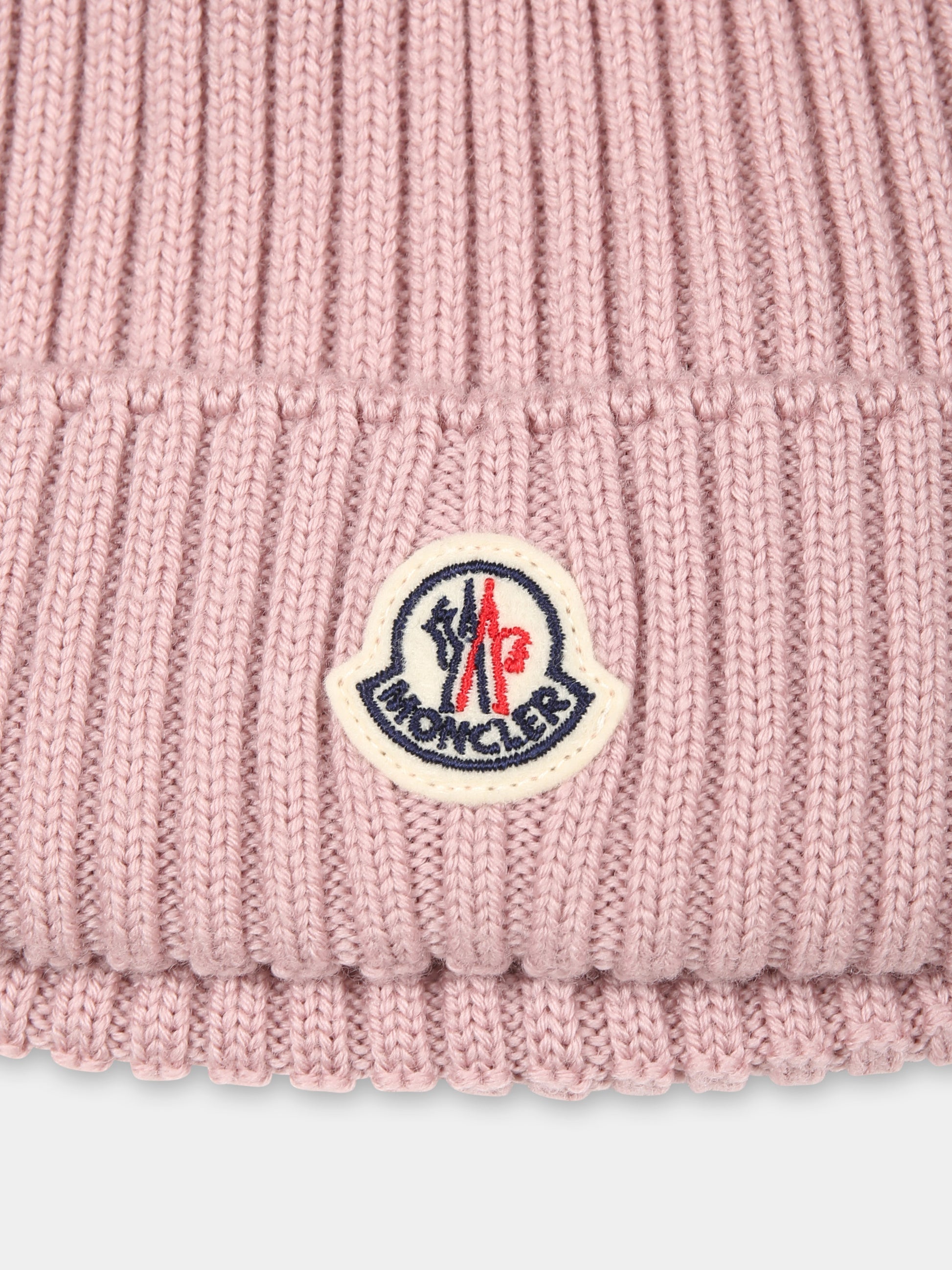 Berretto rosa per bambina con logo,Moncler Kids,J2954 3B00014 M1131 51A