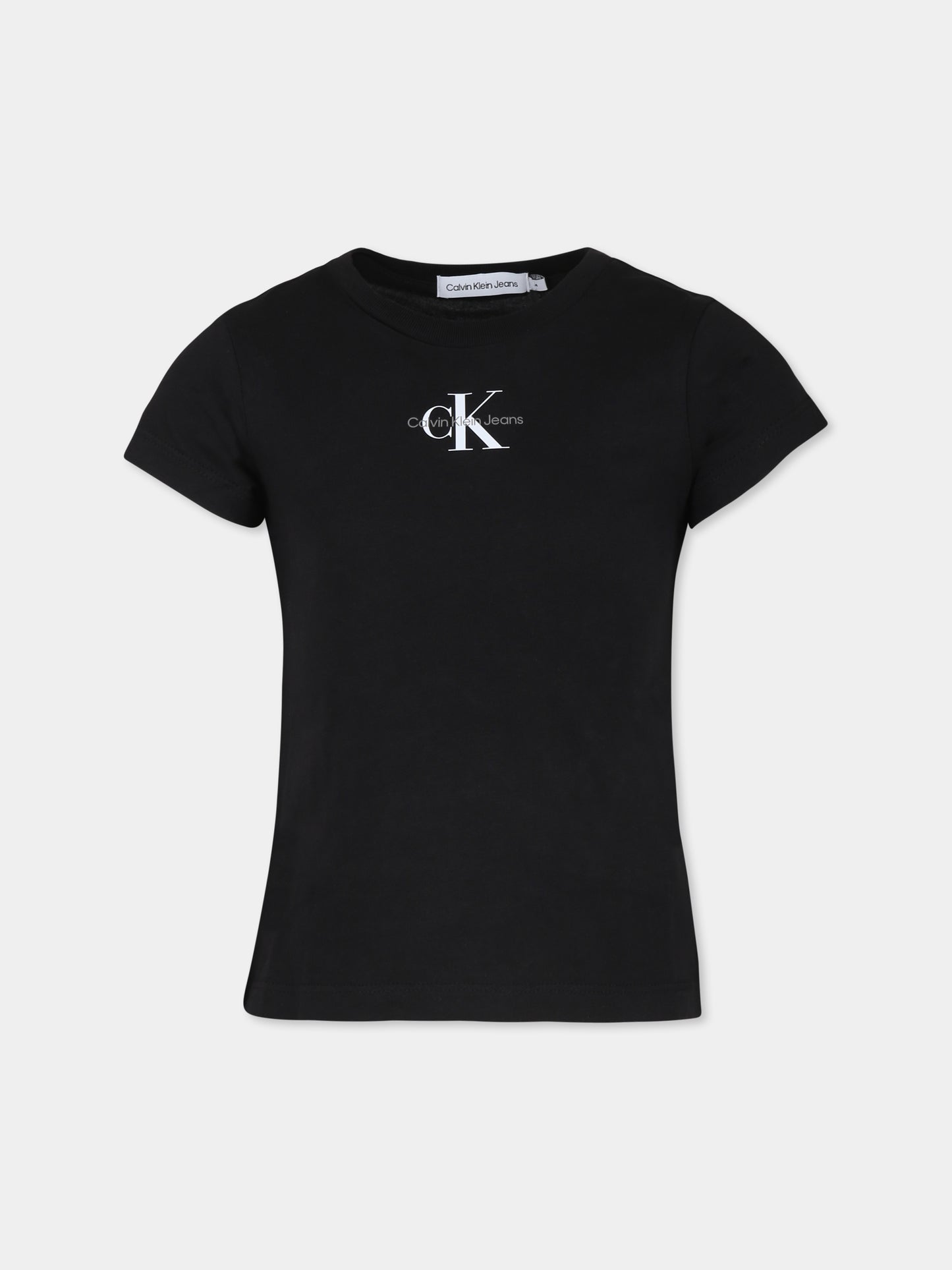 T-shirt nera per bambina con logo,Calvin Klein Kids,24C IG0IG01470 BEH