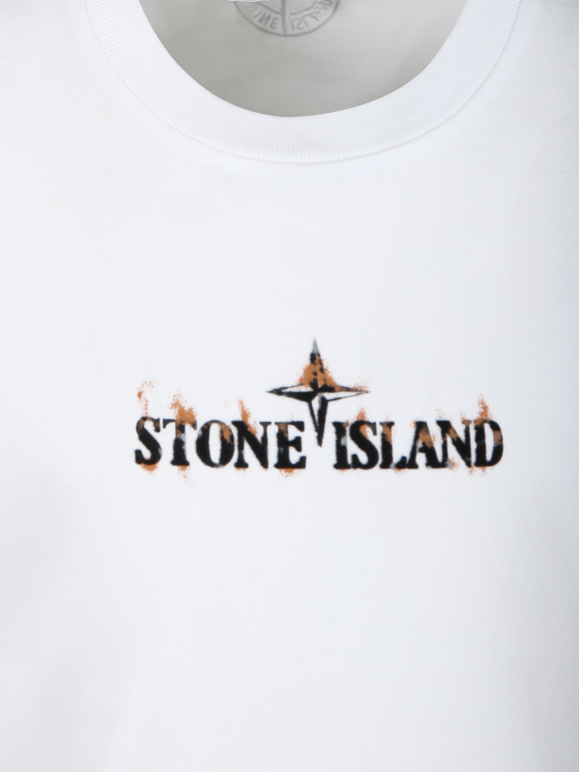 T-shirt bianca per bambino con logo,Stone Island Junior,811621056 V0001