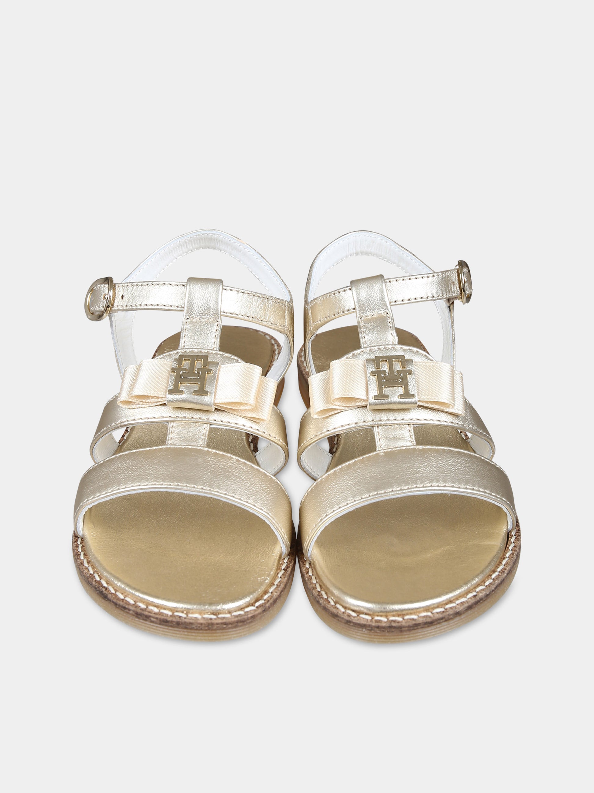 Sandali oro per bambina con fiocco e logo,Tommy Hilfiger Junior,T4A2 33495 0220514