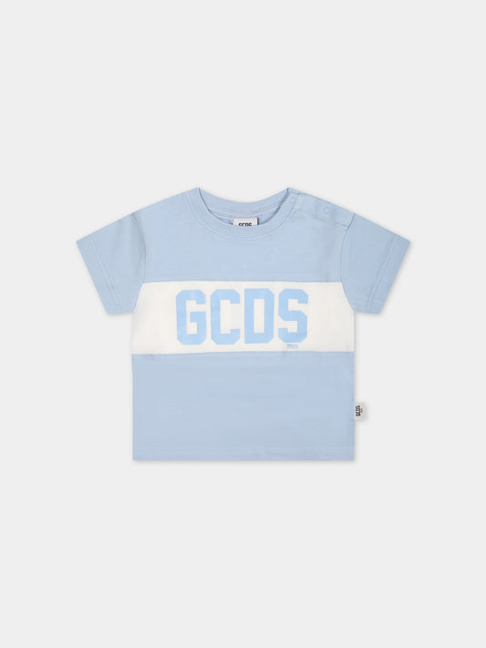 T-shirt celeste per neonati con logo,Gcds Kids,GMM003 LAA22 40069