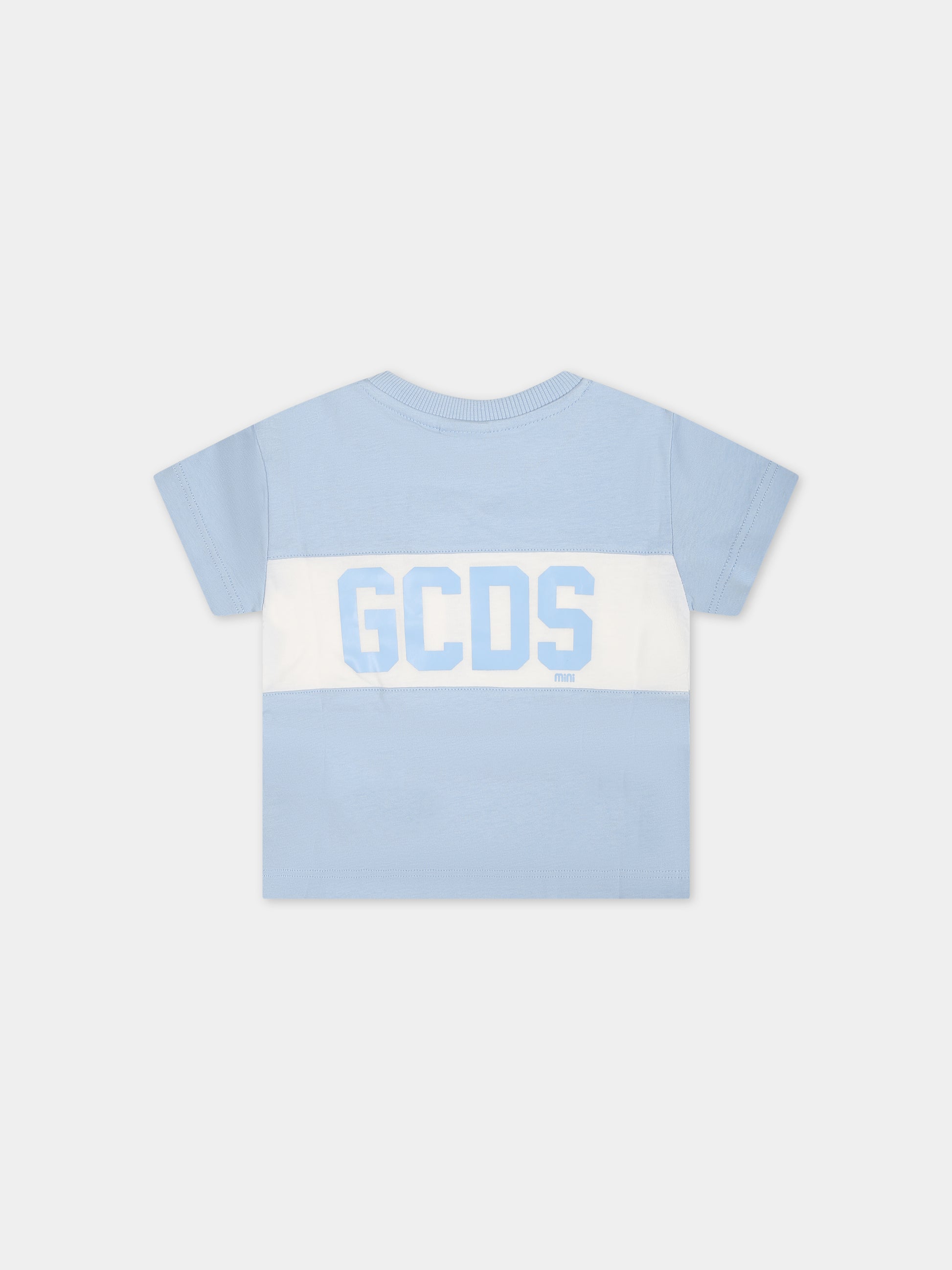T-shirt celeste per neonati con logo,Gcds Kids,GMM003 LAA22 40069