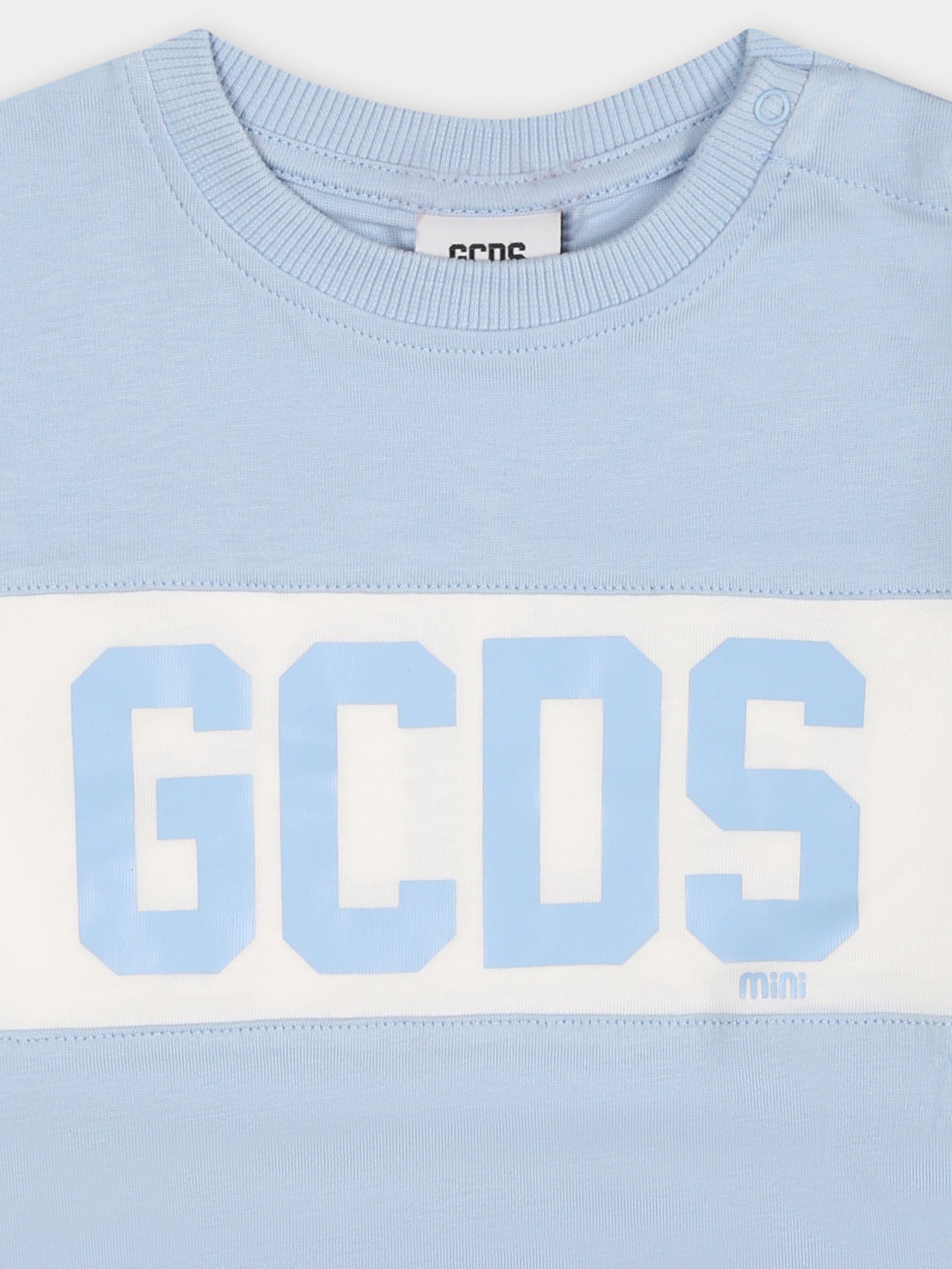 T-shirt celeste per neonati con logo,Gcds Kids,GMM003 LAA22 40069