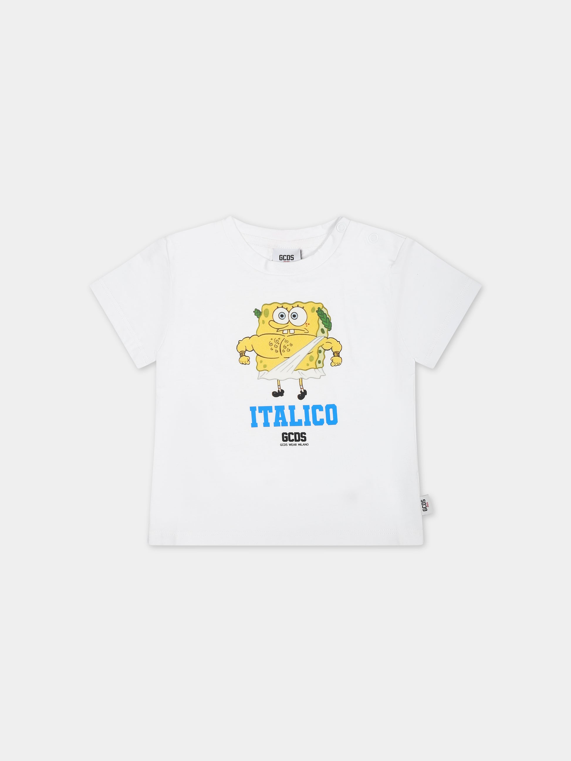 T-shirt bianca per neonata con stampa Spongebob,Gcds Kids,GRM002 LAA29 10101