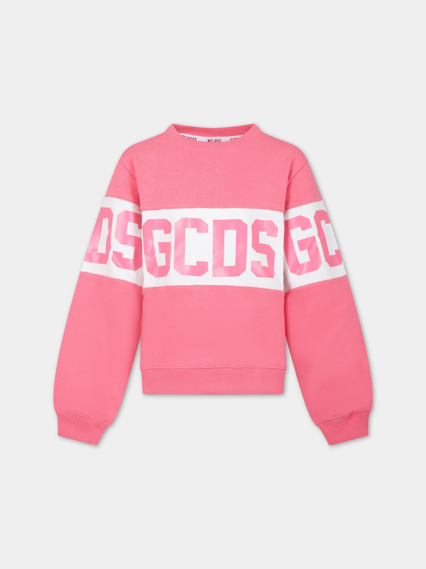 Felpa rosa per bambina con logo,Gcds Kids,DNF005 LCA33 51452