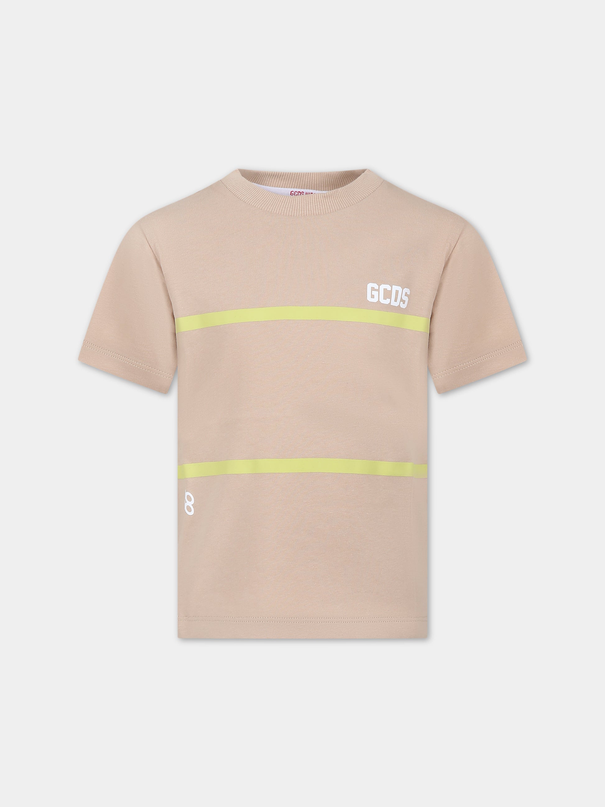 T-shirt beige per bambino con righe gialle,Gcds Kids,DUM00I LAA29 20379