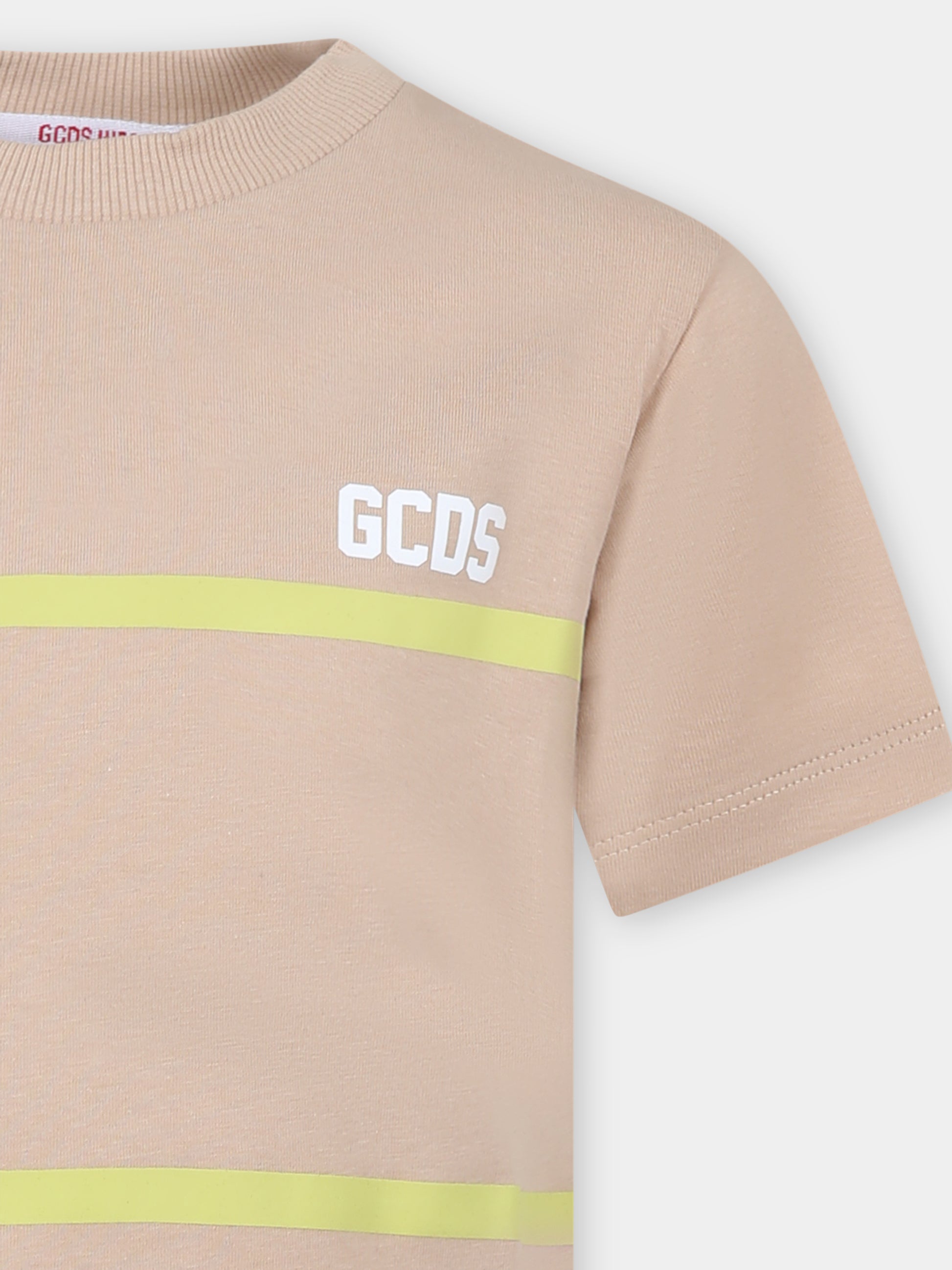 T-shirt beige per bambino con righe gialle,Gcds Kids,DUM00I LAA29 20379