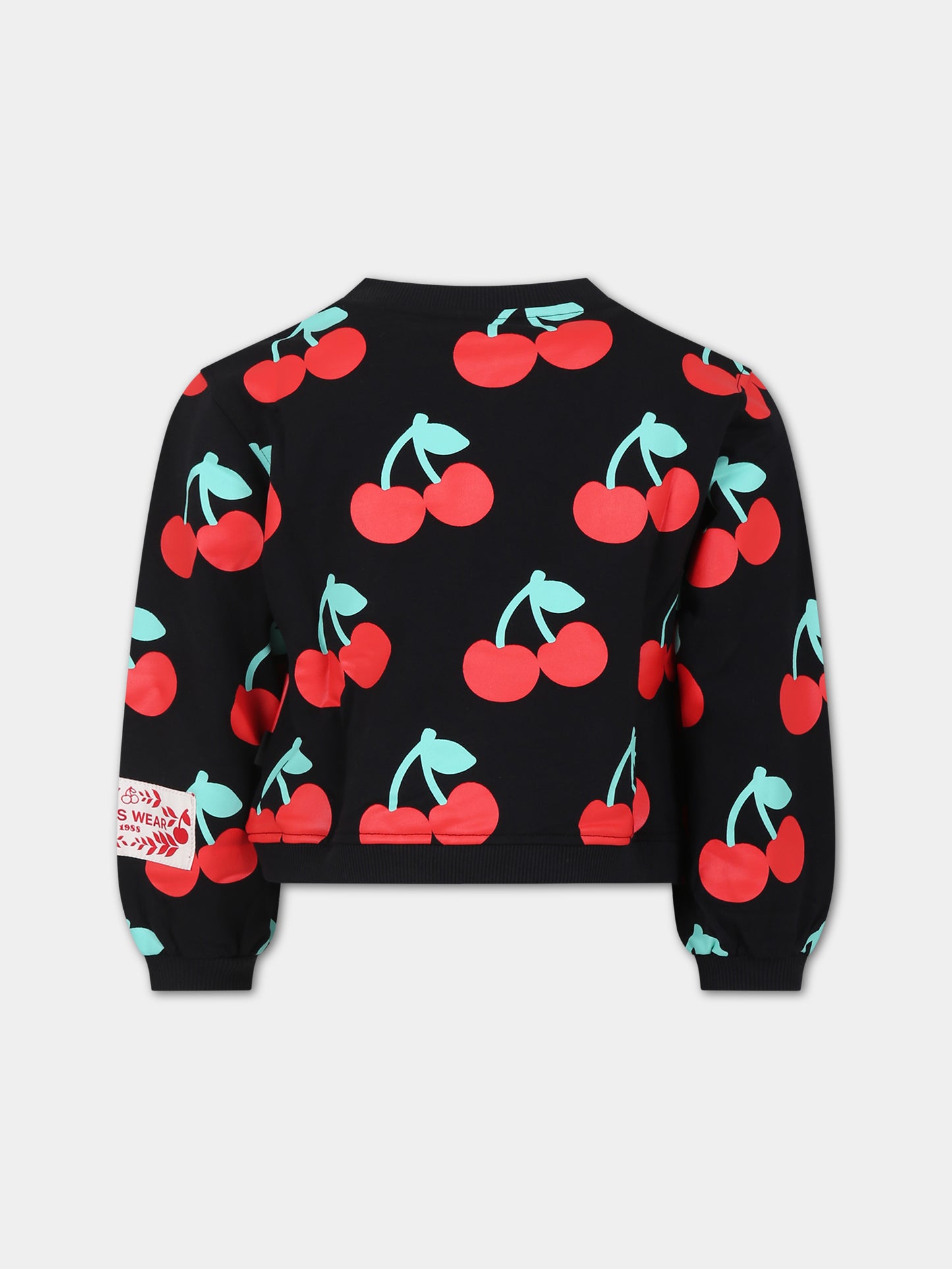 Felpa nera per bambina con ciliegie,Gcds Kids,DDF007 LDBA8 84342 