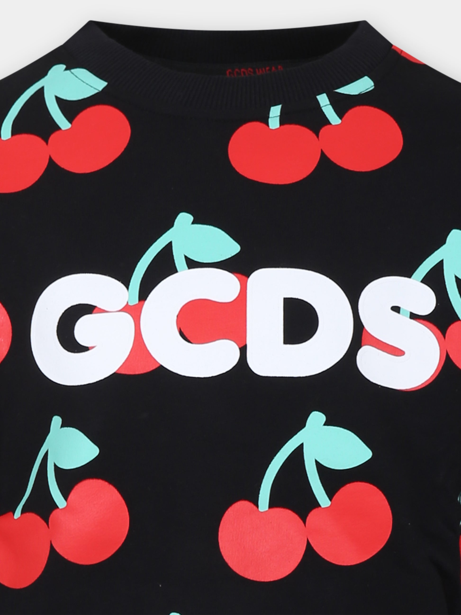 Felpa nera per bambina con ciliegie,Gcds Kids,DDF007 LDBA8 84342 