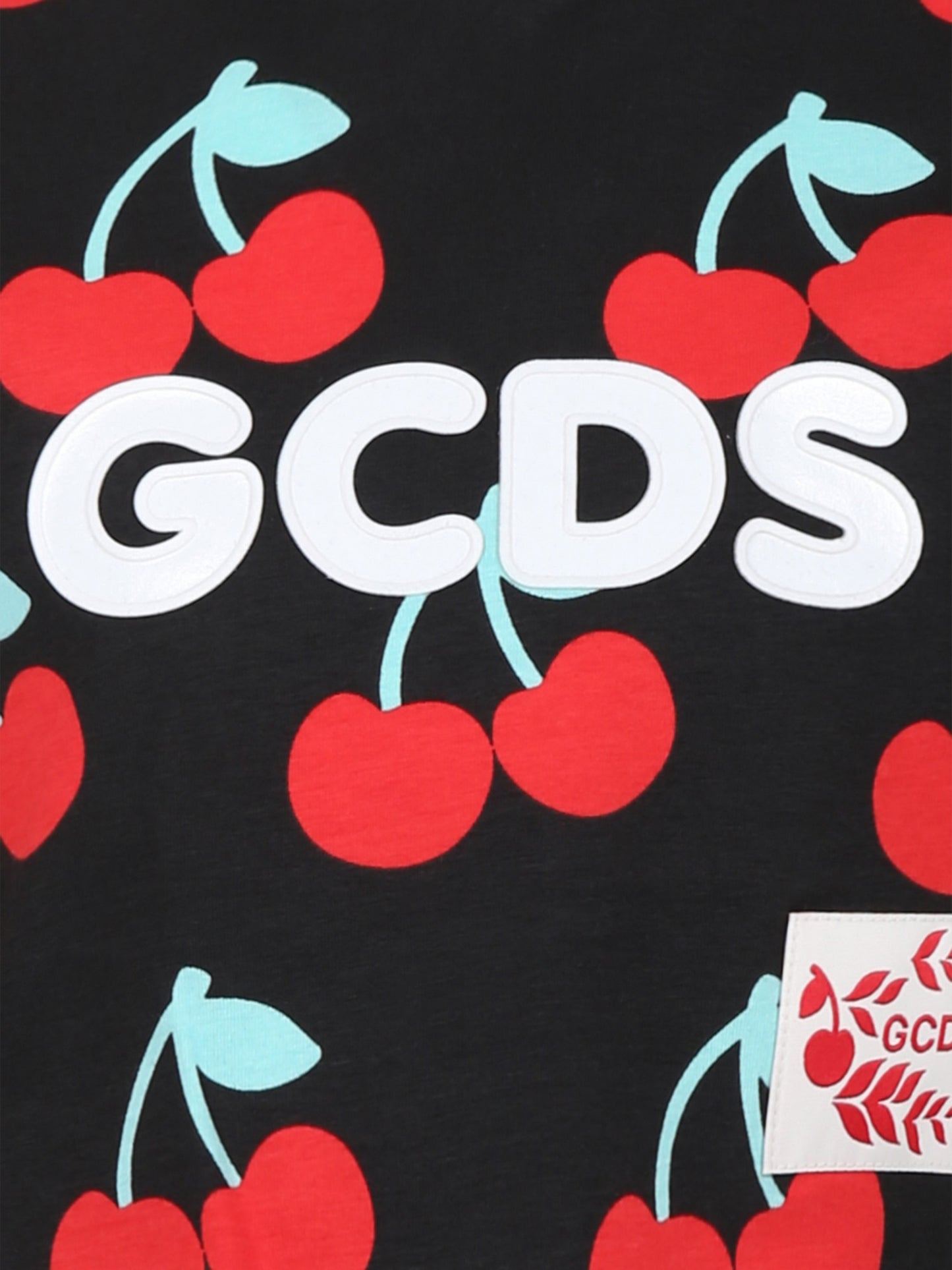 T-shirt nera per bambina con stampa ciliegie all-over,Gcds Kids,DDM00G LBB0C 84342
