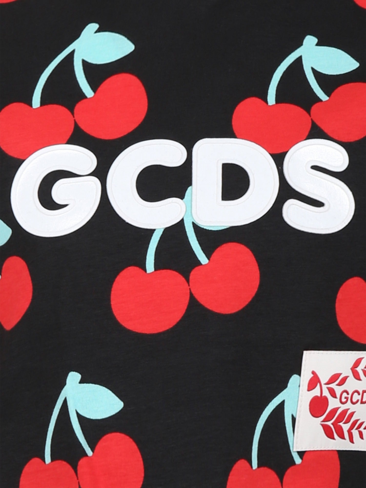 T-shirt nera per bambina con stampa ciliegie all-over,Gcds Kids,DDM00G LBB0C 84342