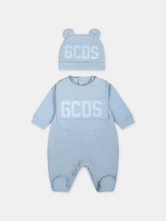 Set celeste per neonato con logo,Gcds Kids,GOY007 LDA26 40069