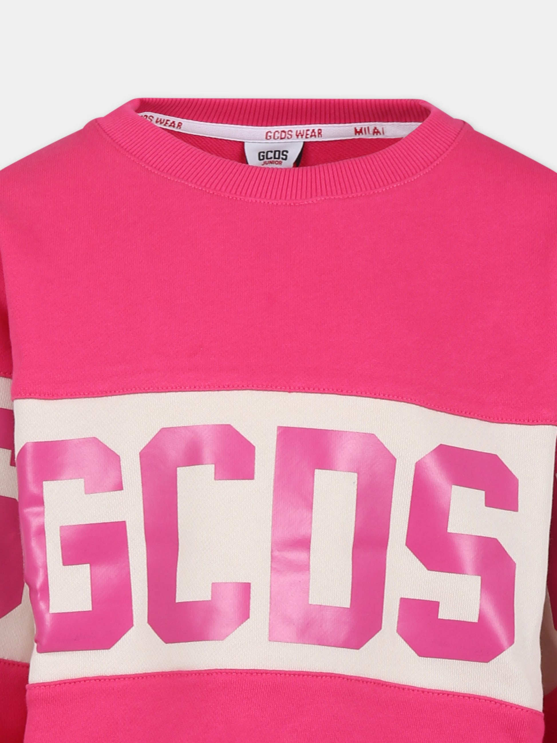 Felpa fucsia per bambina con logo,Gcds Kids,DOF005 LCA44 50605