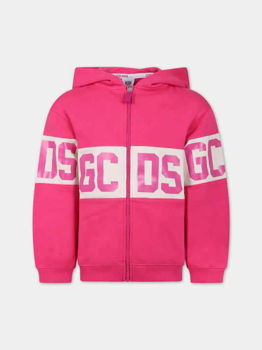 Felpa fucsia per bambina con logo,Gcds Kids,DOF004 LCA44 50605