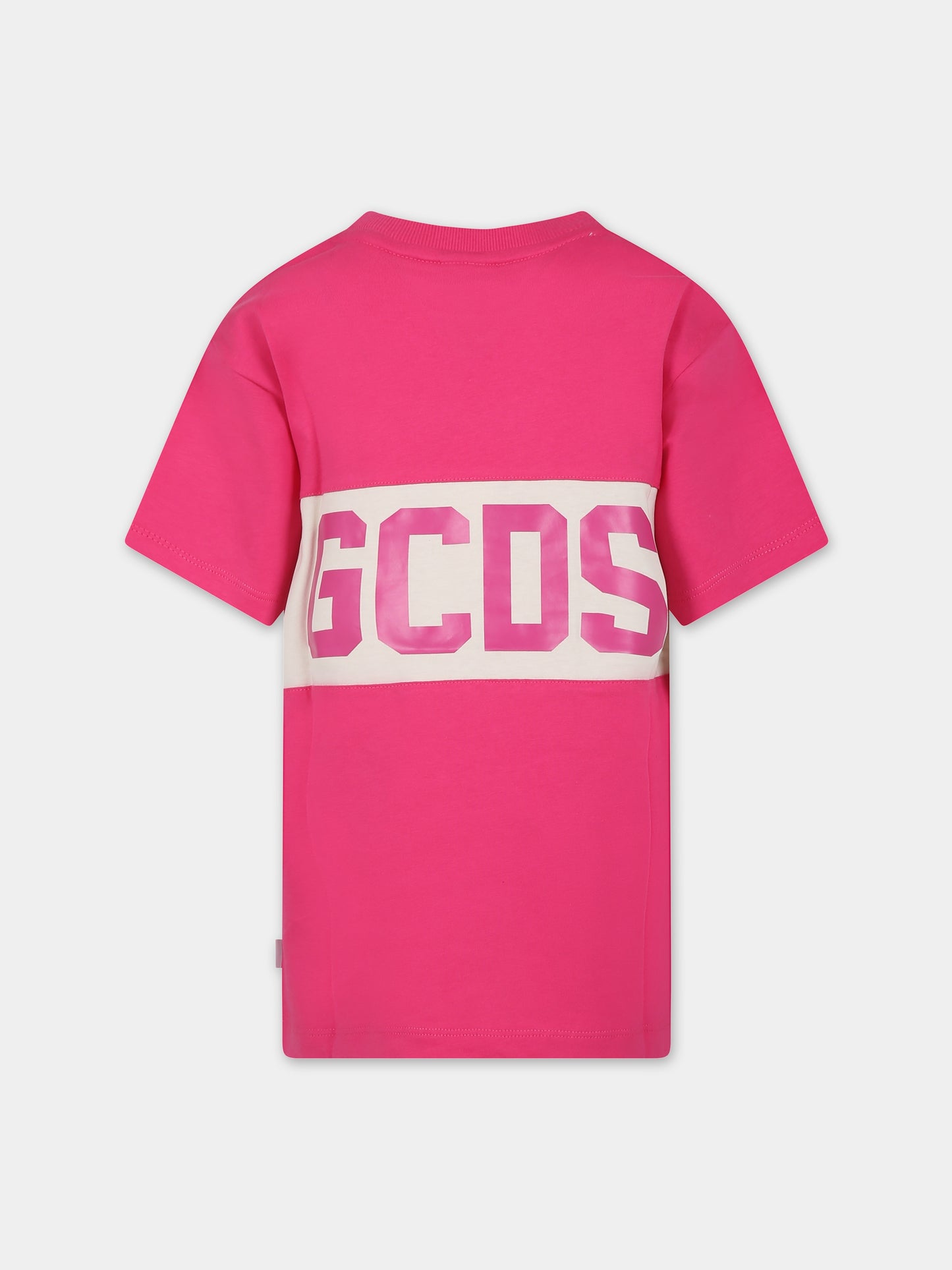 T-shirt fucsia per bambina con logo,Gcds Kids,DOM005 LAA22 50605