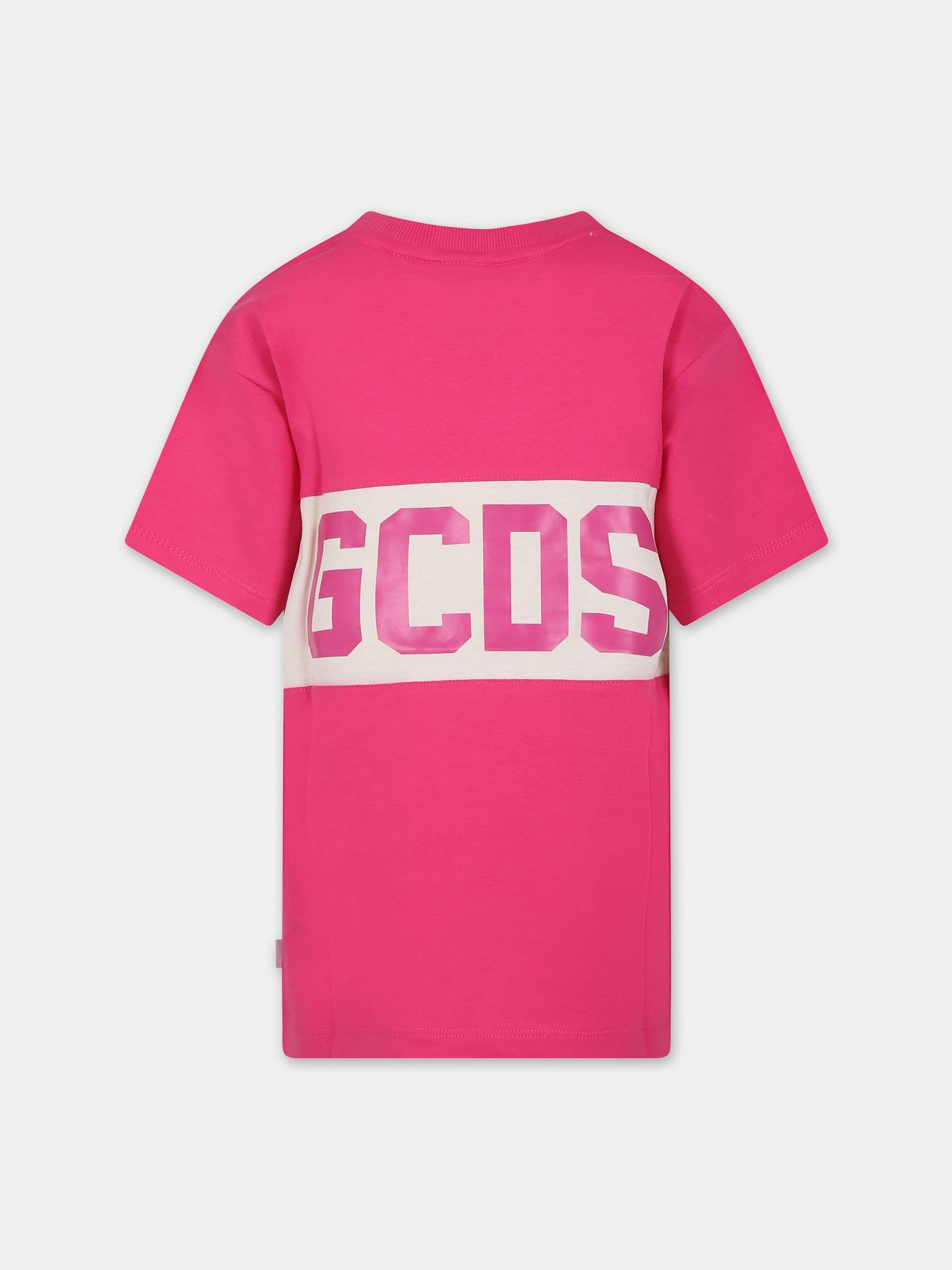 T-shirt fucsia per bambina con logo,Gcds Kids,DOM005 LAA22 50605