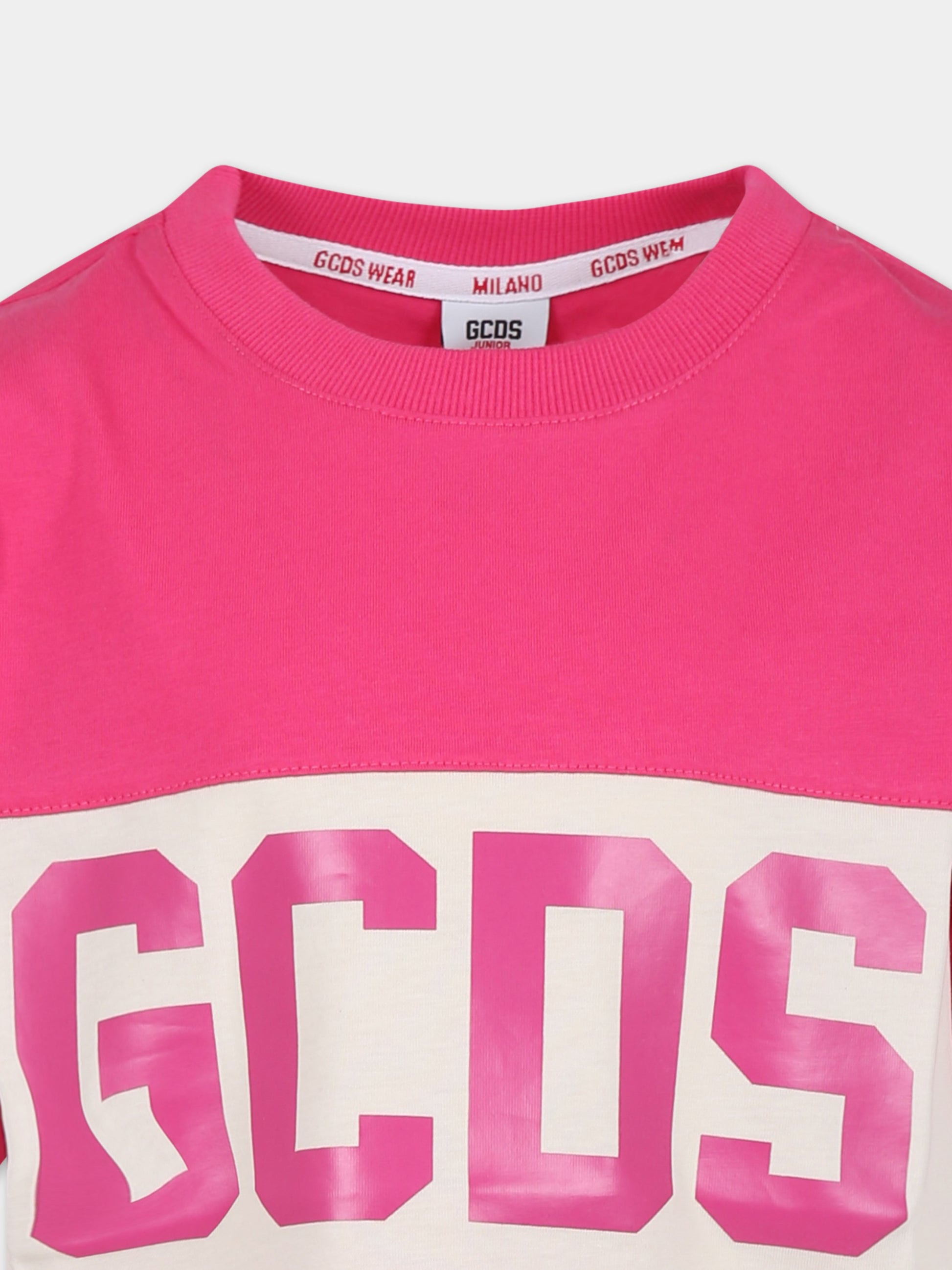 T-shirt fucsia per bambina con logo,Gcds Kids,DOM005 LAA22 50605