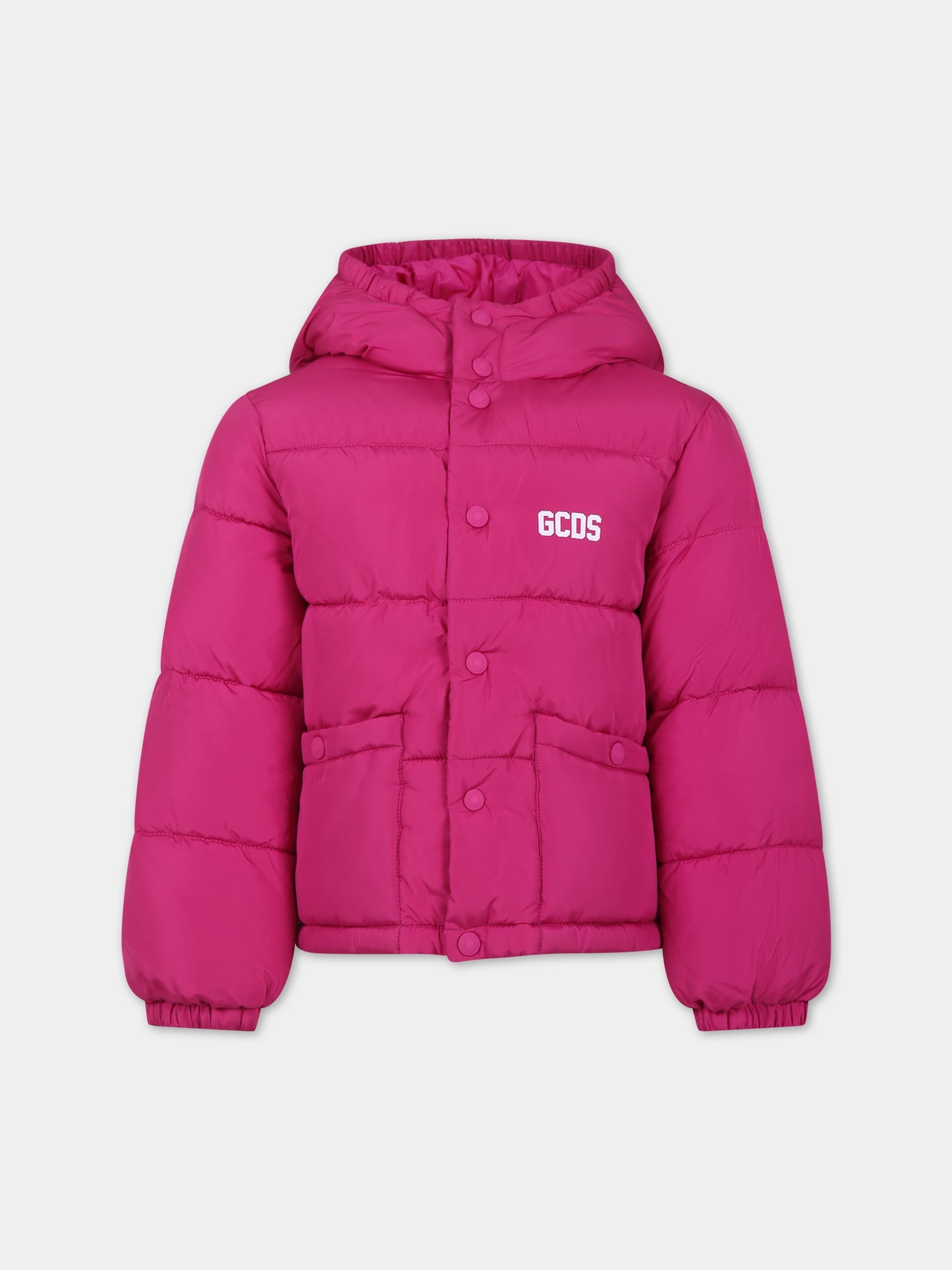 Piumino fucsia per bambina con logo,Gcds Kids,DUS00E L3A53 50605